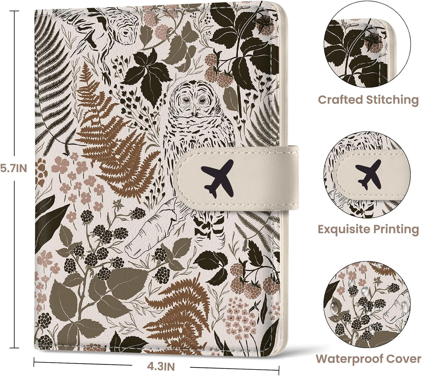 Passport Holder for Travel Essentials, RFID Blocking Leather Cover Wallet with Magnetic Closure, Aesthetic & Cute Passport Book Case for Women and Men - Owl