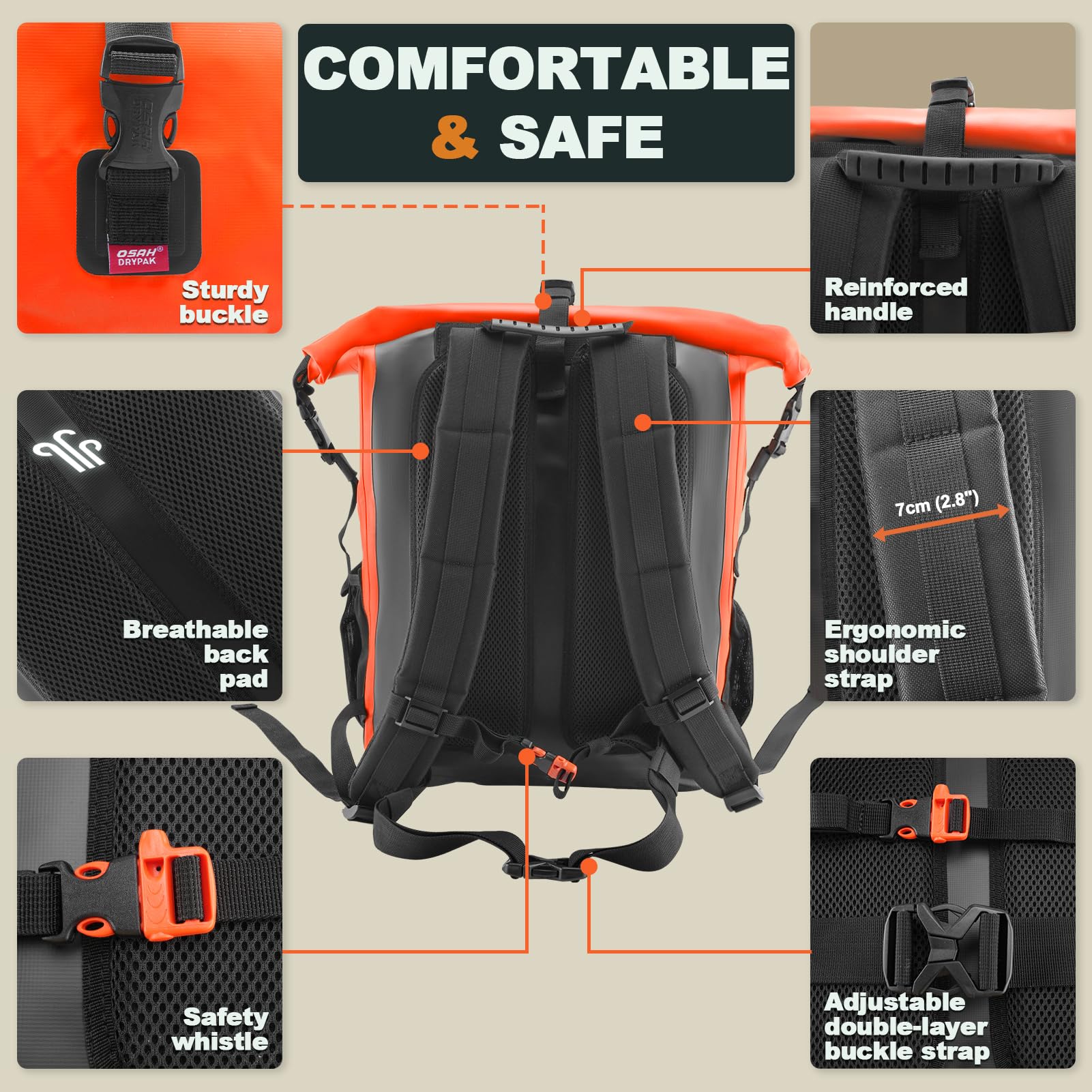 OSAH DRYPAK Waterproof Backpack Dry Bag 35L/55L/85L– Heavy Duty Roll-Top Hiking Backpack Sack Keeps