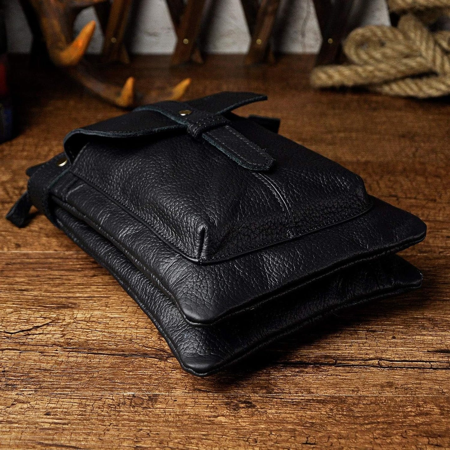 Men's Genuine Leather Small Messenger Shoulder Satchel - Adjustable Waist Bag