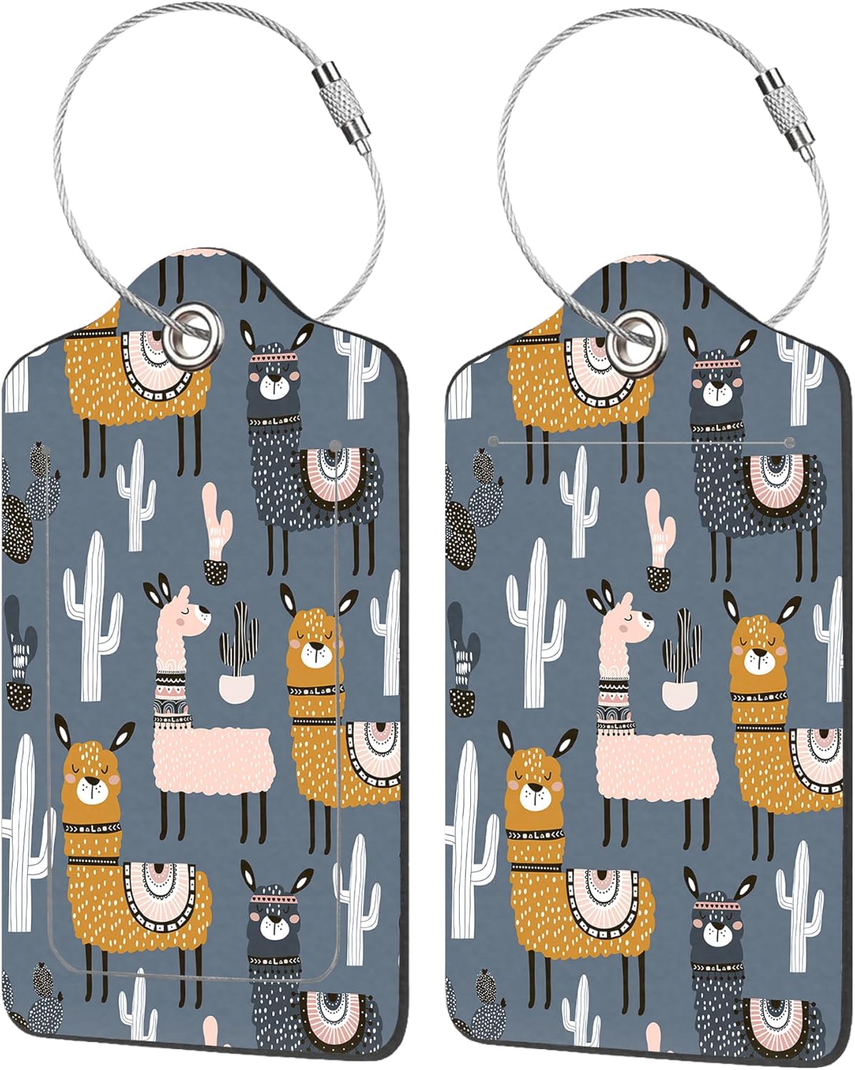 2 Pack Luggage Tag for Suitcase,Cute Llamas ans Cactuses PU Leather Suitcase Tags Identifiers with Privacy Name Address Labels and Durable Steel Loop for Women Men Travel