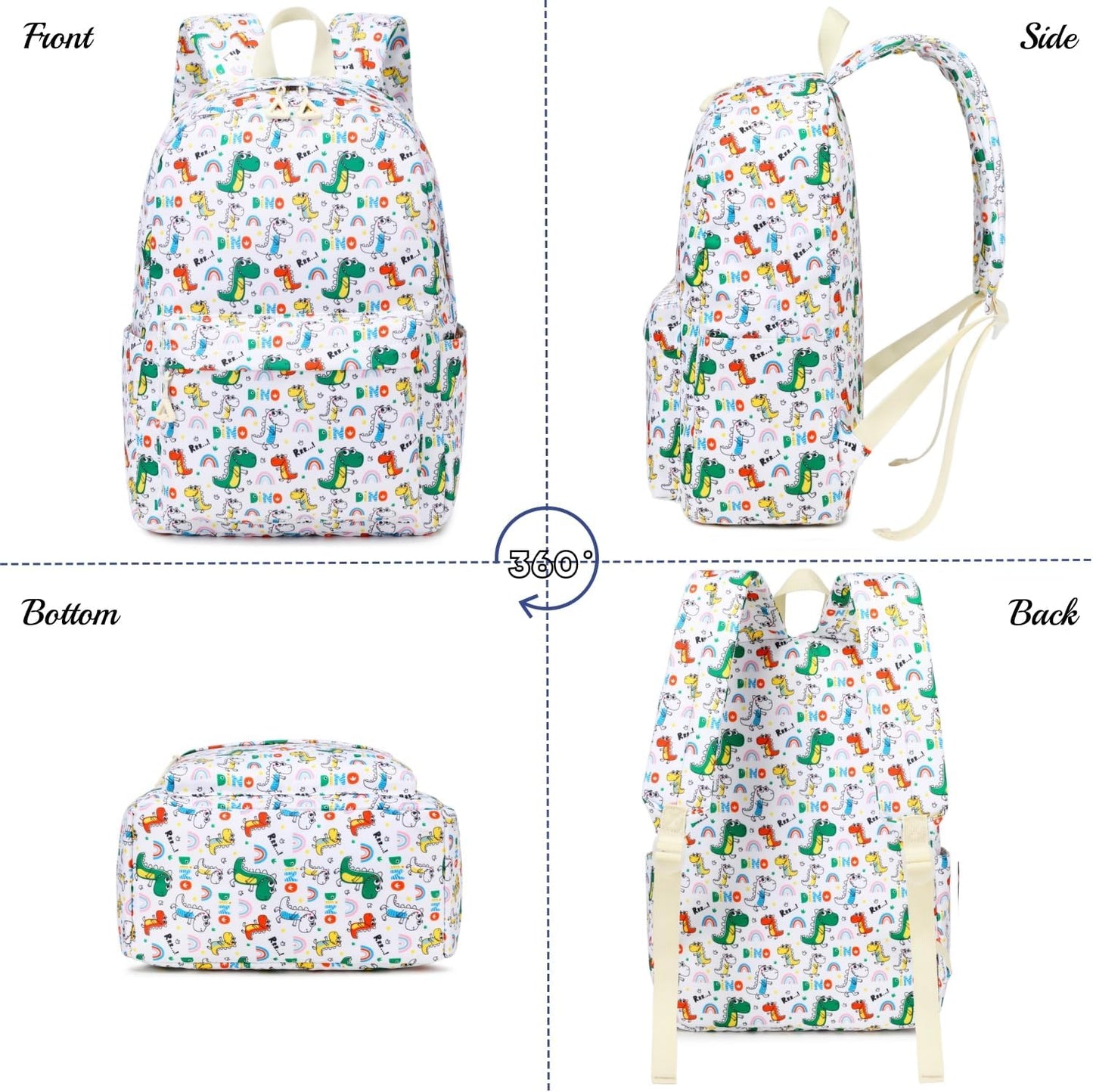 Backpack For Girls Elementary School Bookbag Durable Kid's Backpack Lightweight Travel Daypack (White)