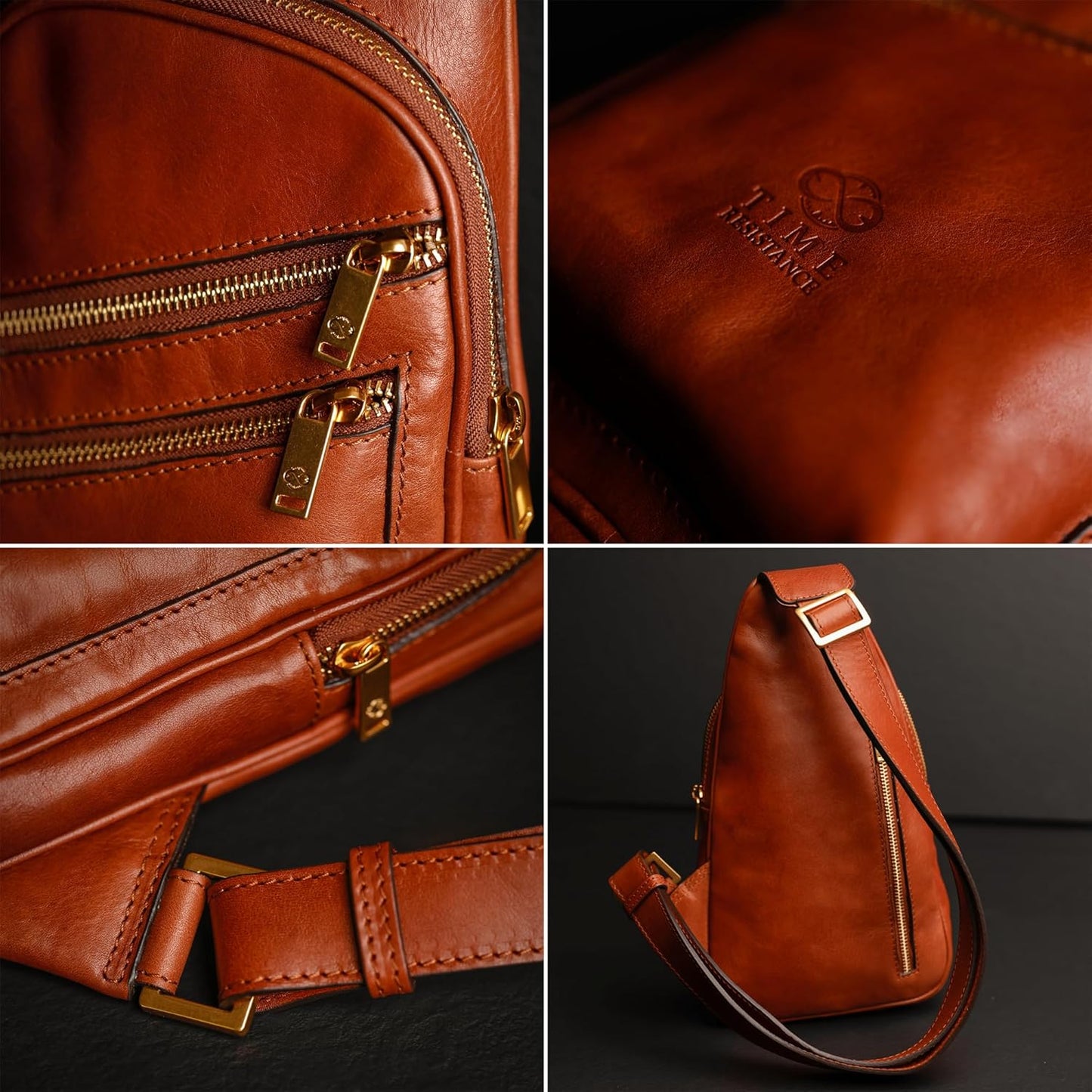 Time Resistance Leather Crossbody Bag - Brown Sling Bag - Messenger Bag for Men and Women - Handmade Shoulder Bag Backpack