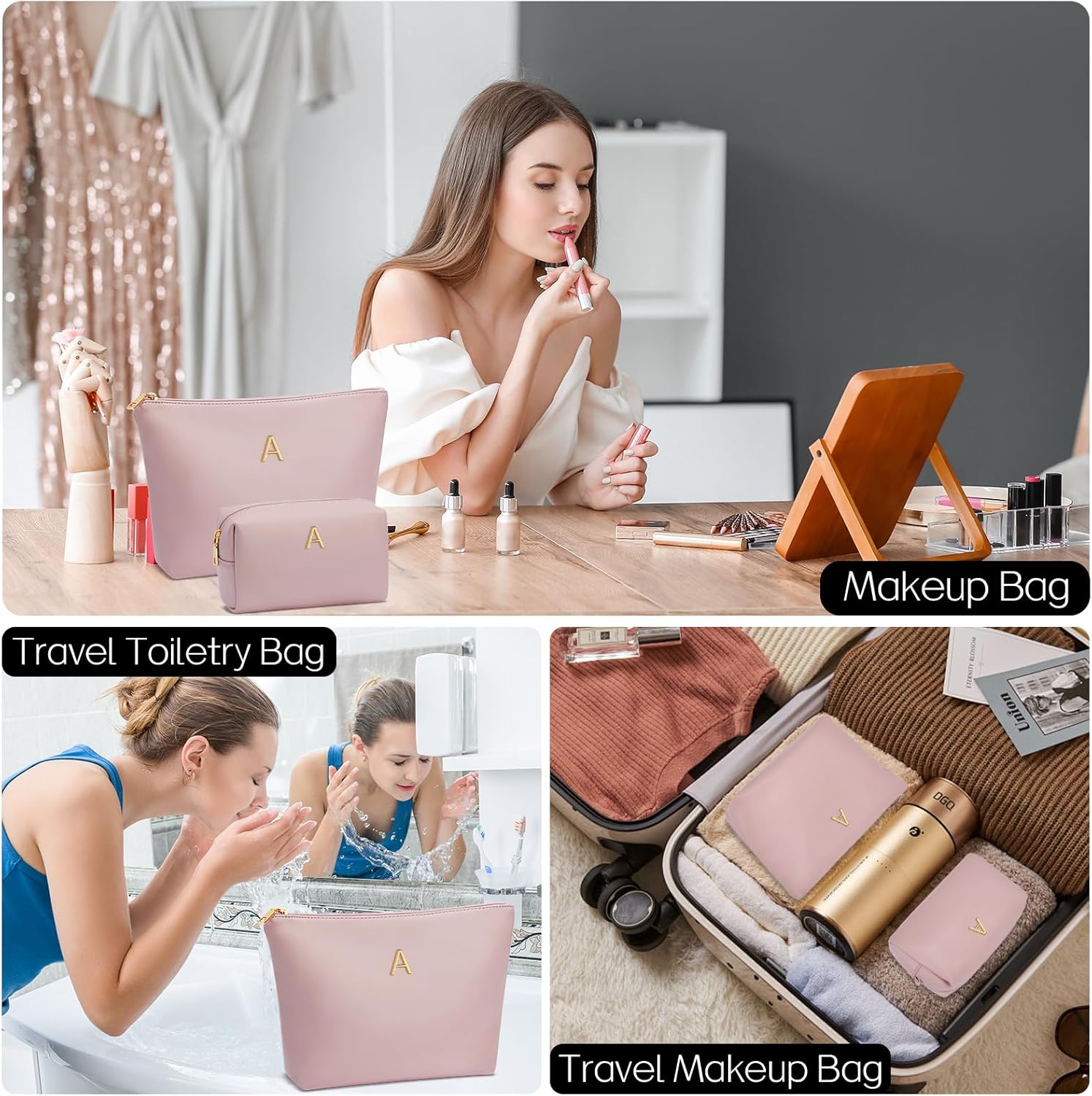 Women Gifts | Initial Makeup Bag Set for Girl Personalized Gifts for Bridesmaid Friend Graduation
