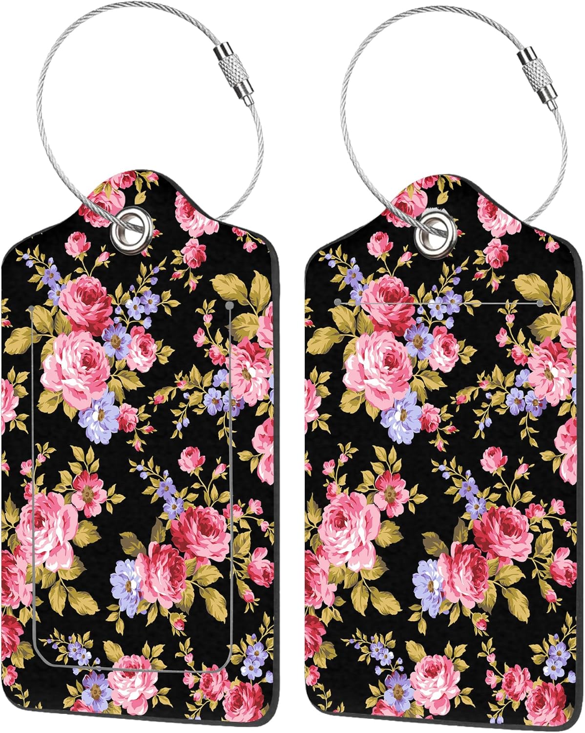 Luggage Tags for Suitcase,2 Pack Rose Flower Luggage Tag with Privacy Flap,Name ID Label and Metal Loop for Women Men Girls Baggage Bag Backpack Instrument