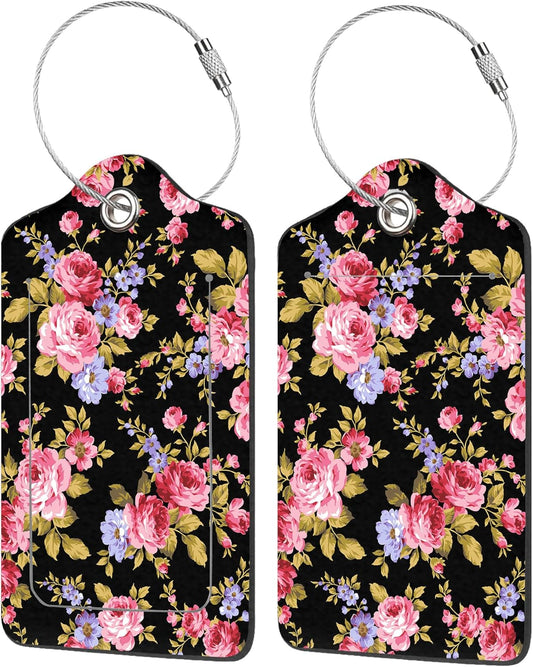 Luggage Tags for Suitcase,2 Pack Rose Flower Luggage Tag with Privacy Flap,Name ID Label and Metal Loop for Women Men Girls Baggage Bag Backpack Instrument