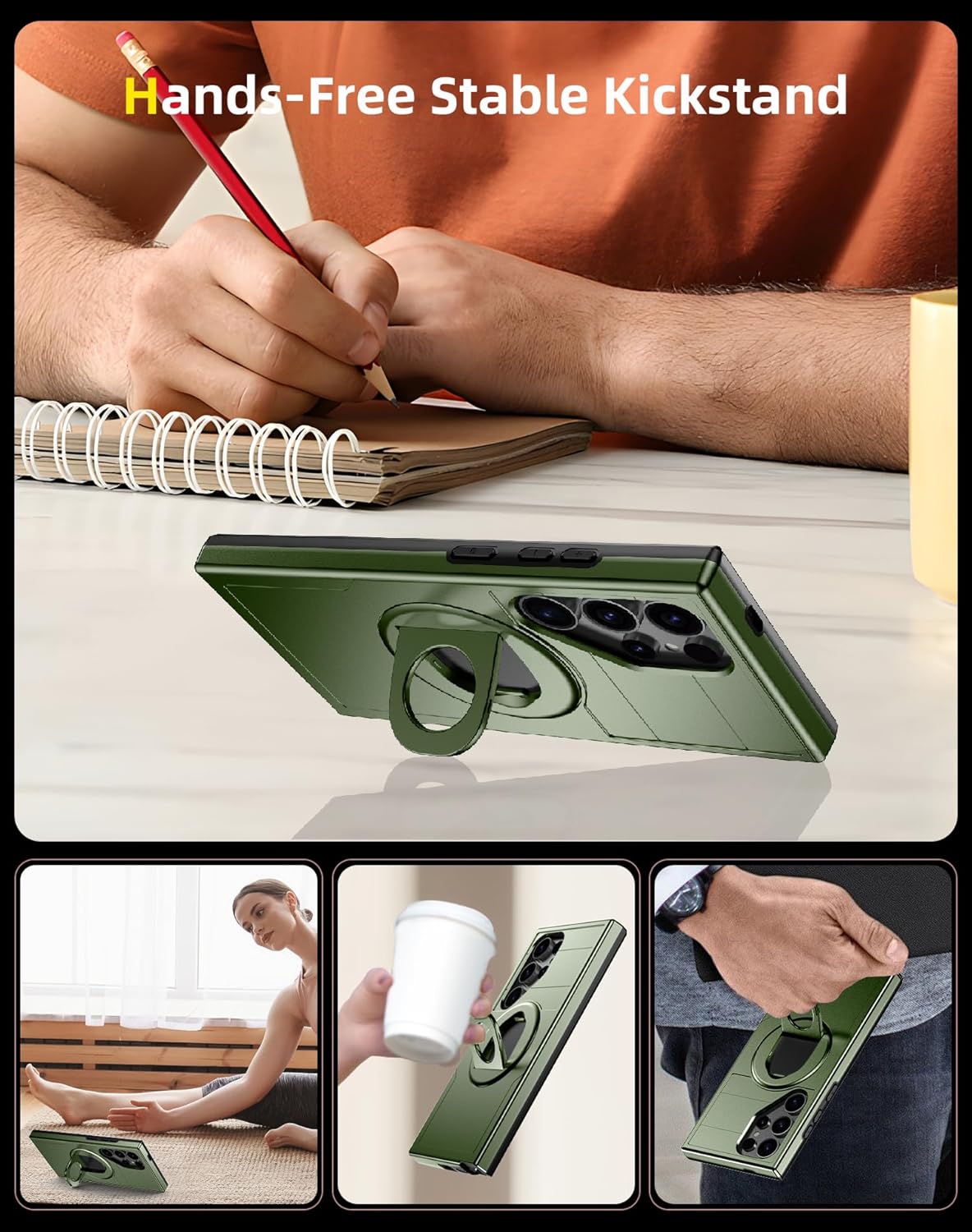 for Samsung Galaxy S25 Ultra Case Magnetic Compatible with MagSafe Wireless Charging,with 1 Screen Protector,Built-in 360° Kickstand Ring Anti-Scratch Shockproof Heavy Duty Protection Green