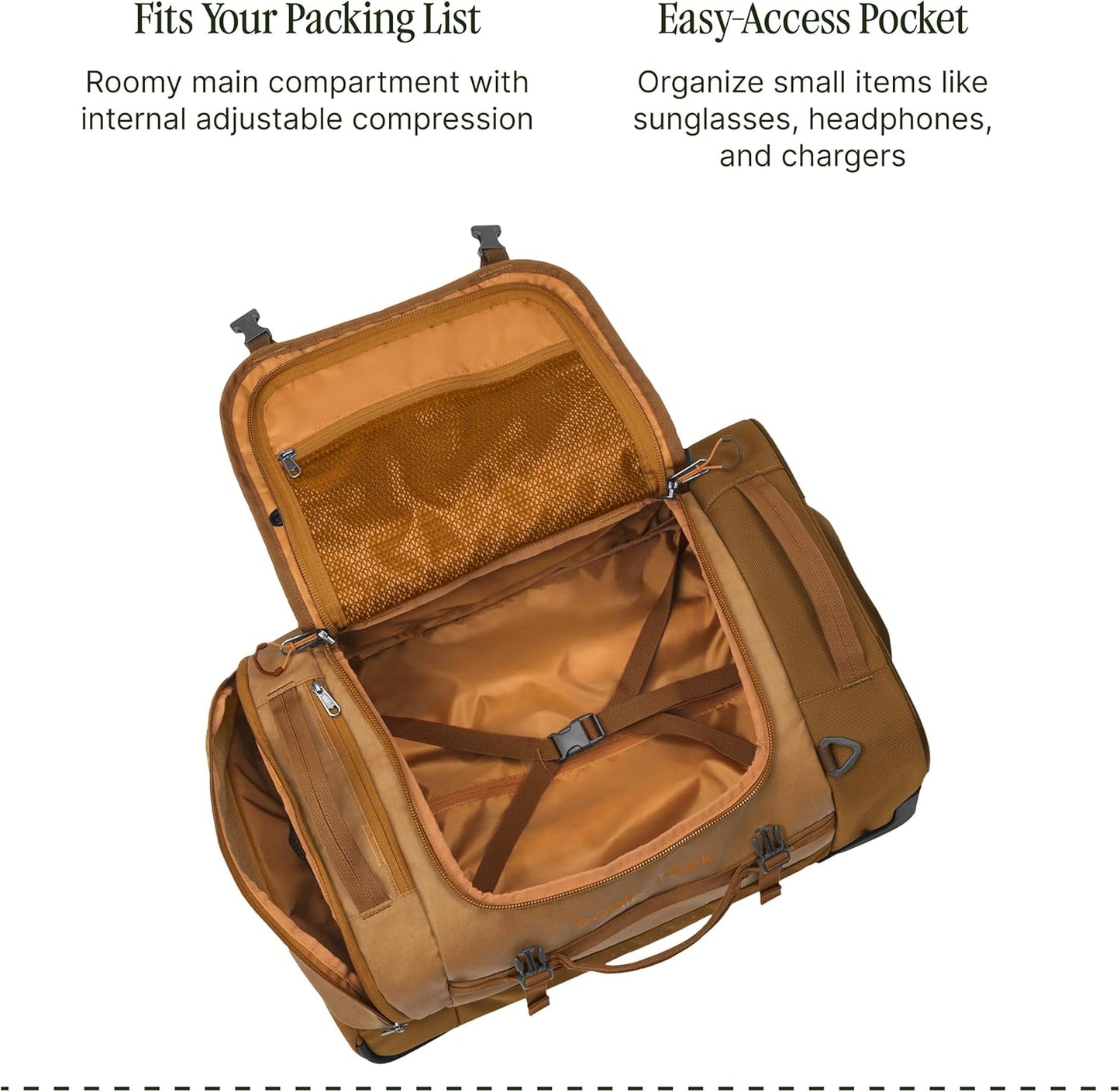 Eagle Creek Cargo Hauler XT Wheeled Duffel - Wheeled Backpack Duffel - Deployable Backpack Straps - Lockable U-Lid & Easy Access Compartment - Iron Orange