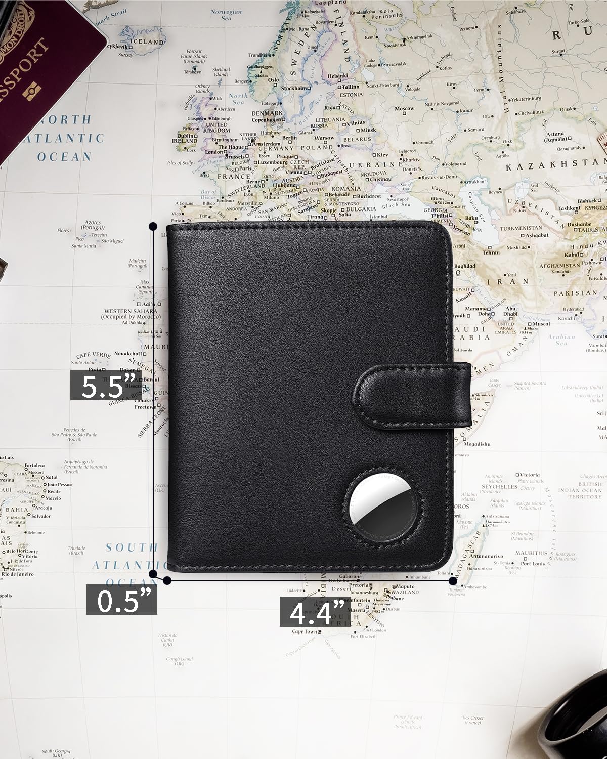 Passport Holder for Travel with AirTag Holder- Leather RFID Blocking Travel accessories with 5