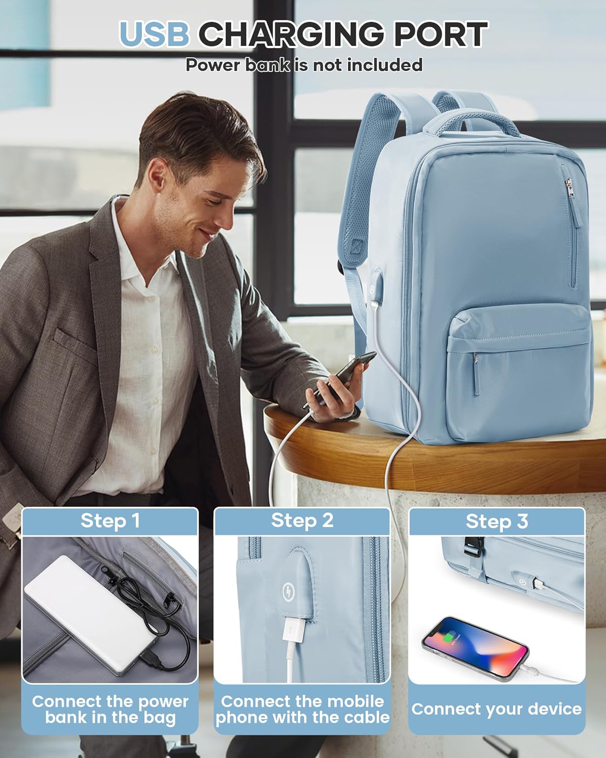 WONHOX Large Travel Backpack Carry on Flight Approved Laptop Work Business Backpack for Women Men Mochila de Viaje