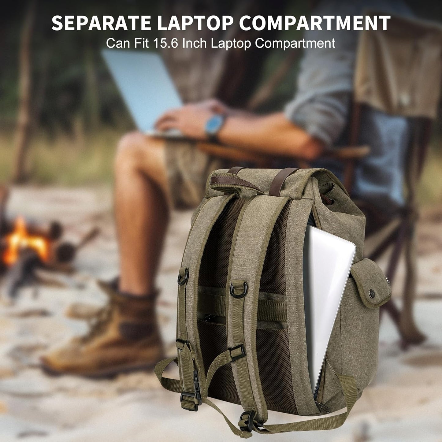 WITZMAN Canvas Backpack for Men Vintage Rucksack Fit 15.6 inch Laptop Backpack Travel High Capacity