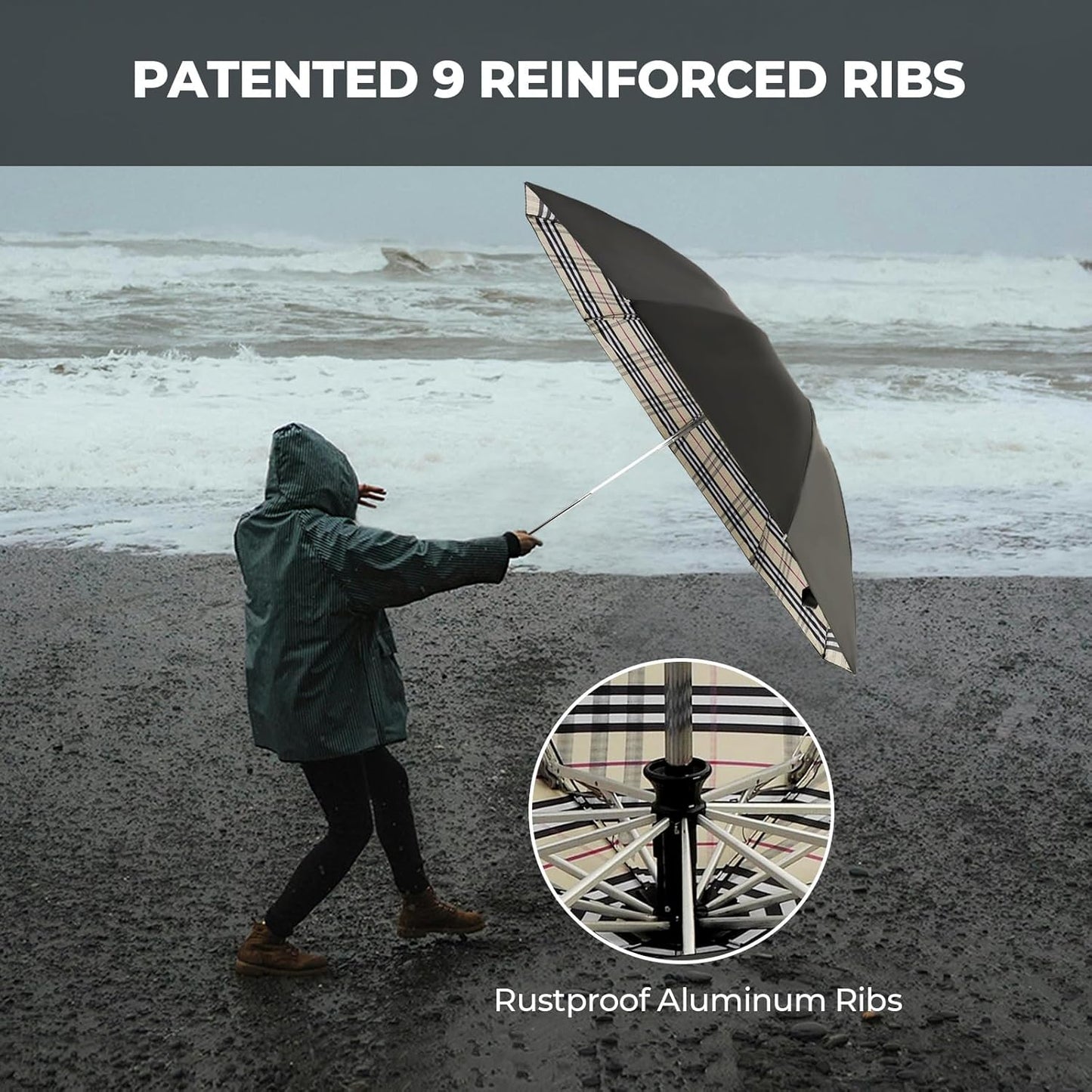 Compact Inverted Travel Umbrella, Automatic Open Close, 9-Rib 46 Inch Windproof Umbrella, Waterproof UPF 50+, Portable Umbrellas for Men, Women, Travel, and Daily Use