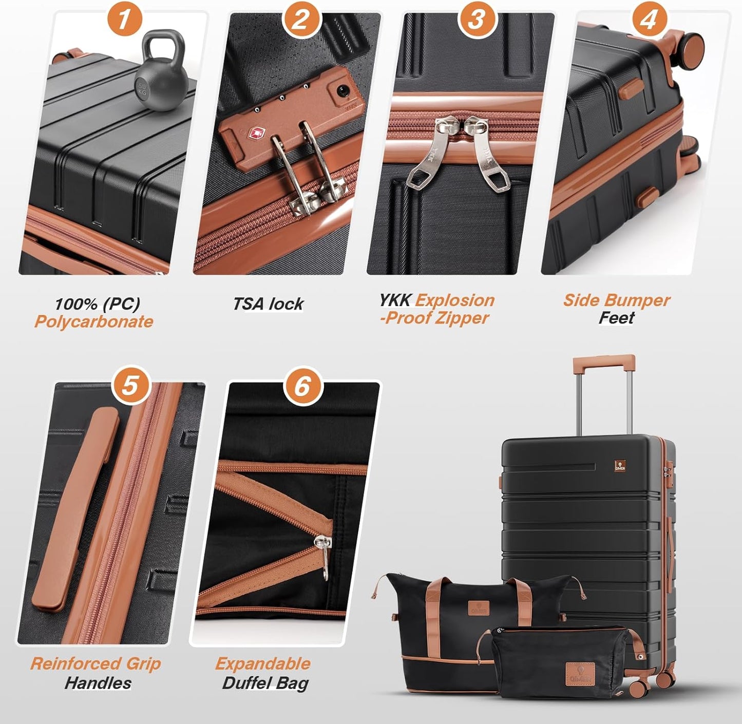 Carry on Luggage Set, 20 Inch Suitcase with 100% PC hardshell, Lightweight TSA Locks Quiet Spinner Wheels Durable Zipper, Travel Luggage for Men and Women, Y01 Beige(20"/DB/TB) Slightly Small