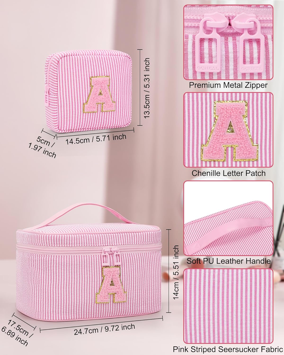 MONSTINA Initial Makeup Bag for Women,Personalized Make Up Case for 10 11 12 13 14 15 16 17 18