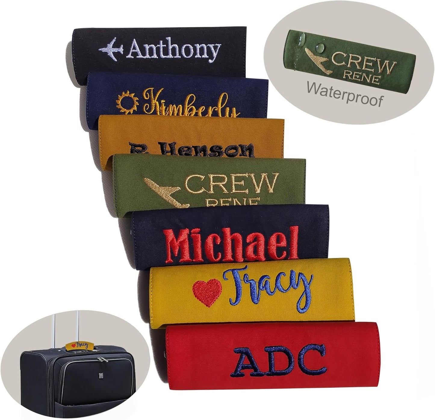 Personalized Luggage Handle Wrap Finder | Custom Embroidered Icon Monograms or Short Text ID Tag | Cover Identifier Marker for Suitcase or Bag | Grips Accessories for Travel by ACORD EU (Pink)