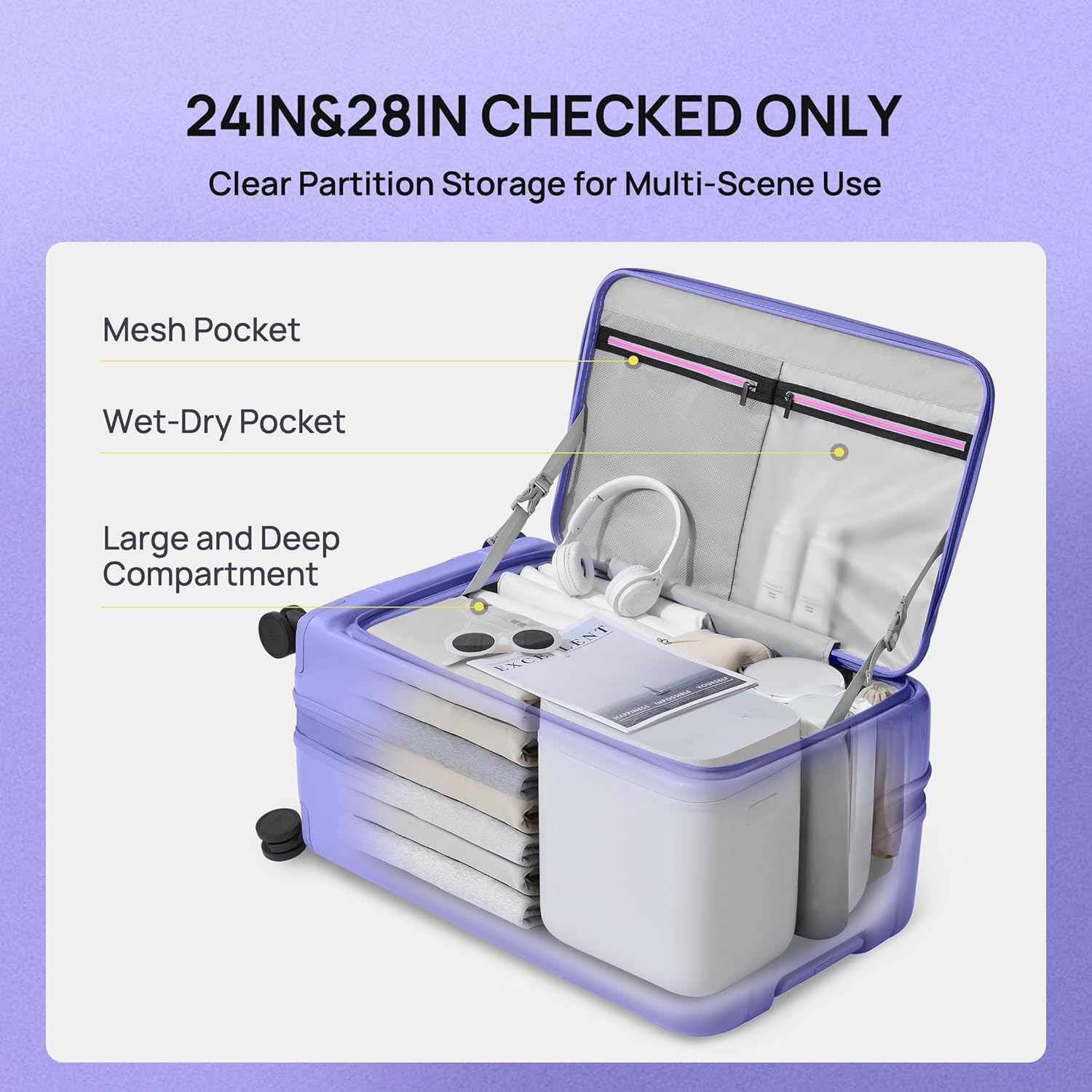 NINETYGO Large Checked Luggage 28 Inch, Top Opening Luggage Checking In Luggage, Expandable, PC