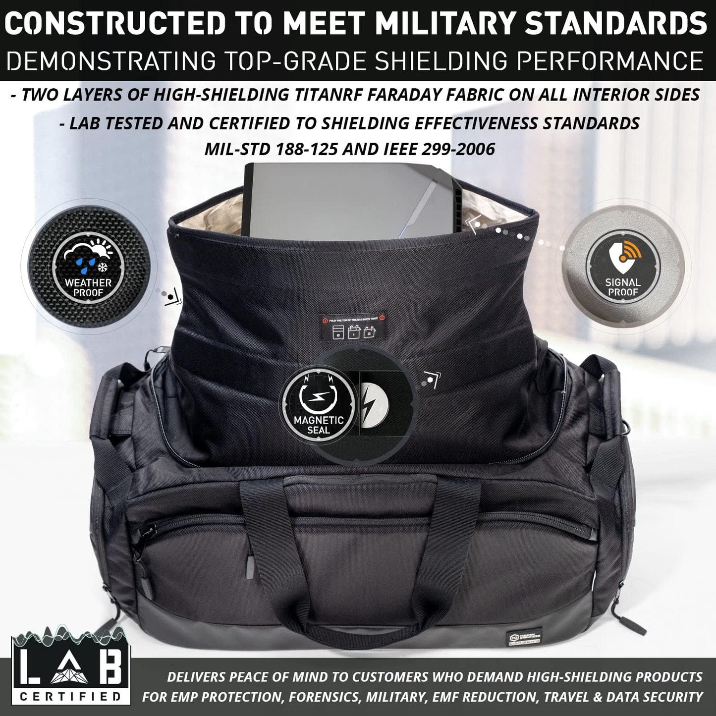 Mission Darkness Disconnect Faraday Duffel Bag + 4 Detachable Faraday Pockets // Military-Grade RF Shielding for Large Electronics & Mobile Devices // Travel Protection Signal Isolation Data Privacy