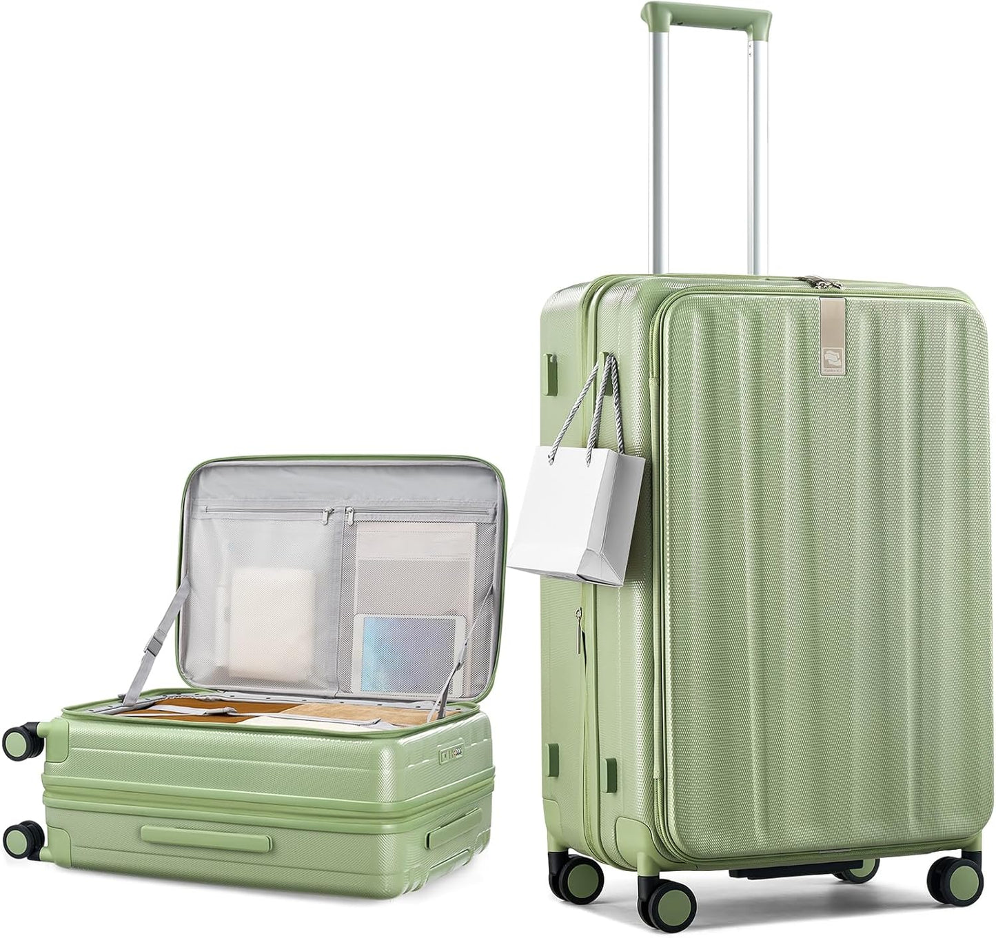 Hanke 26 Inch Expandable Luggage Top Opening Checked Bag Luggage Hard Shell Suitcases with Wheels Lightweight Travel Luggage Heavy Duty Luggage Suitcase with Lock for Woman Men-Bamboo Green