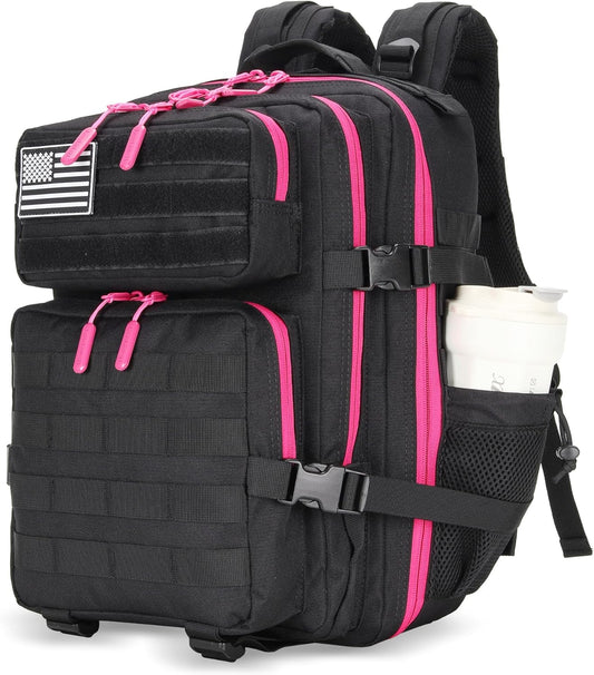 25L Tactical Military Backpack Small Travel Backpack for Men and Women Assault Pack Bug Out Bag Molle Daypack Gym Backpack with Bottle Holder (Black Neon Pink)