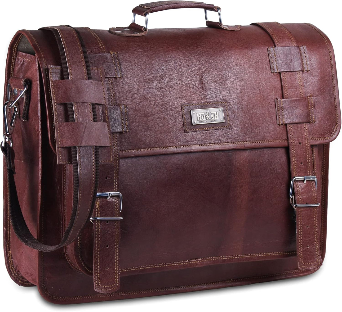 Convertible Leather laptop bag 18 inch and backpack for men – Vintage Full Grain Leather satchel for men – Genuine Leather briefcase for Business – Brown Leather computer bag with rustic look
