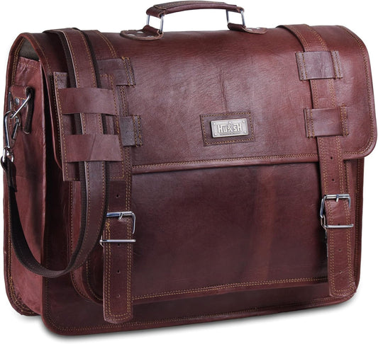 Convertible Leather laptop bag 18 inch and backpack for men – Vintage Full Grain Leather satchel for men – Genuine Leather briefcase for Business – Brown Leather computer bag with rustic look
