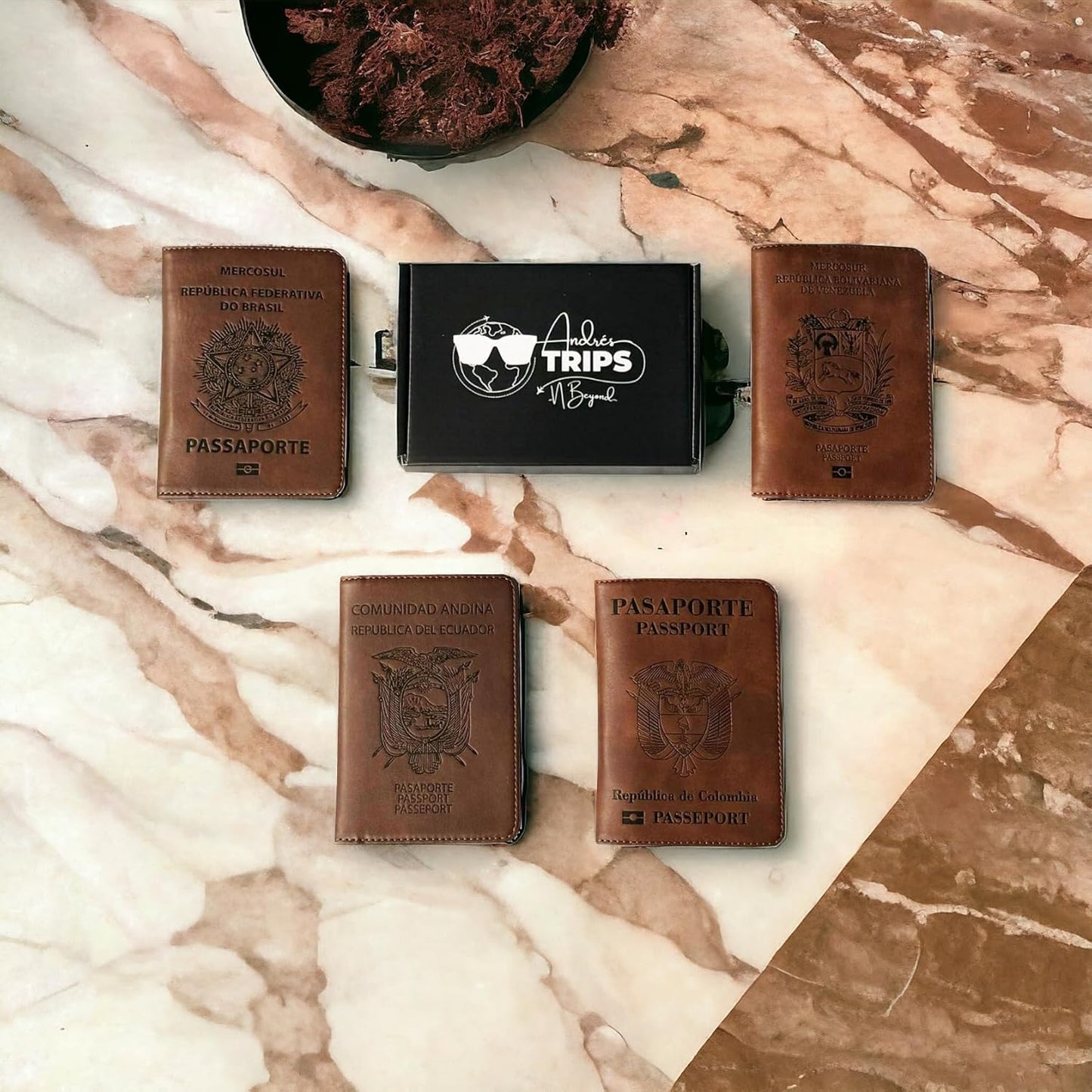 Passport Holder. GENUINE TOP GRAIN LEATHER. Luxury Gift Box. Pen, and SIM Card Removal Tool Included/Travel Wallet (Ecaudorian-brown)