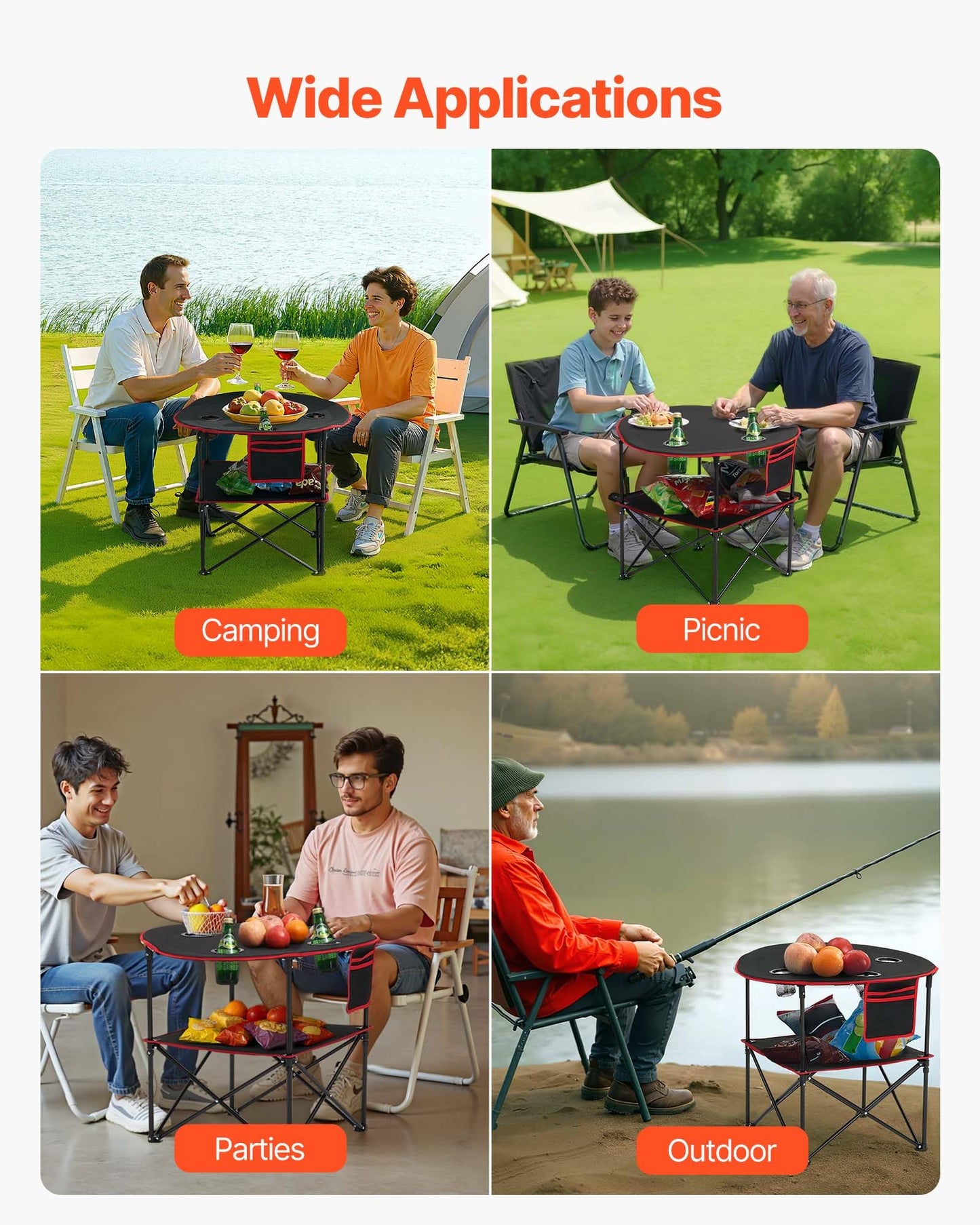 VEVOR Folding Camping Table, Portable Outdoor Lightweight Picnic Table, 600D Oxford Fabric