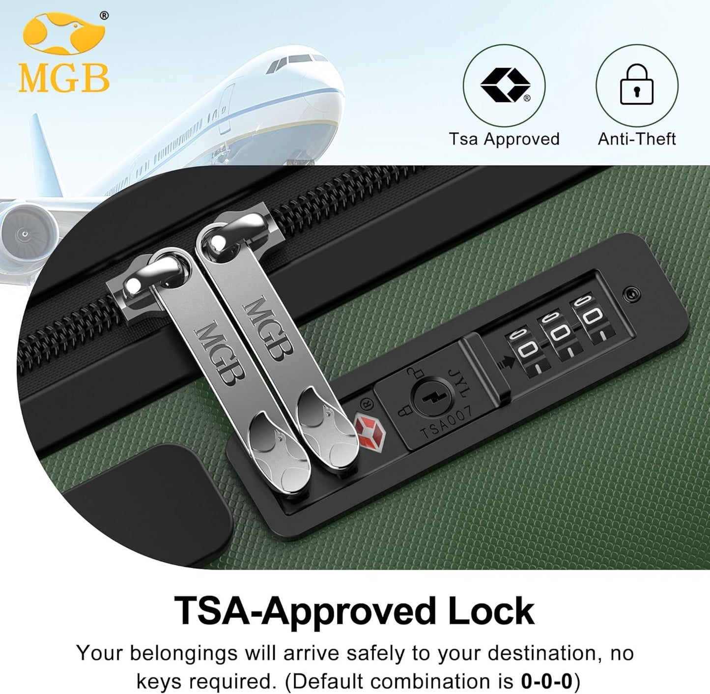 MGB 24 Inch Luggage Suitcases With Spinner Wheels Lightweight PC Hard Shell Rolling Suitcase with Travel Lock for Travel Woman Men, Checked-Medium 24-Inch, Dark Green