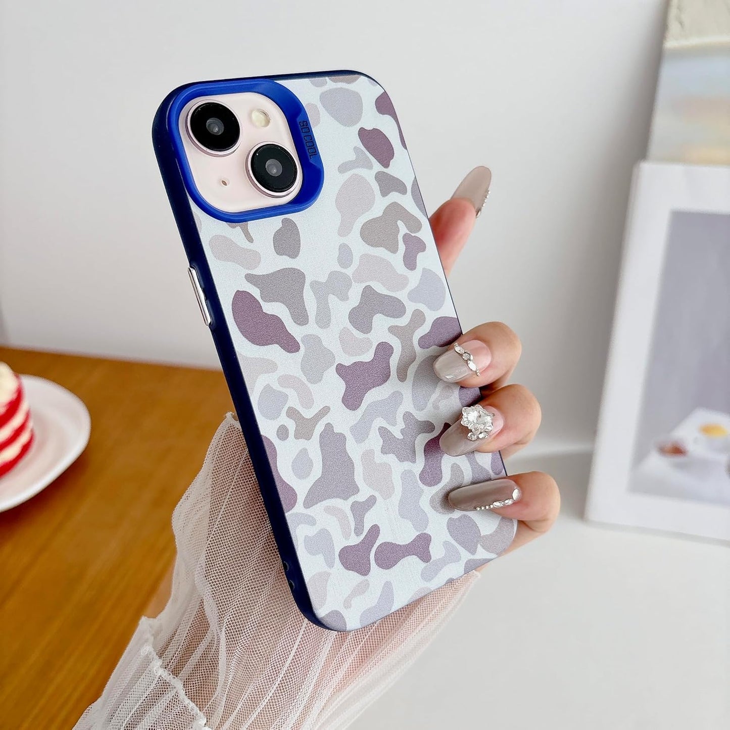 for iPhone 13 Case & iPhone 14 Case, Vintage Camo Pattern Design for Men Boys Teens, Cool Camouflage Shockproof Protective Cover for Girls Women - Blue