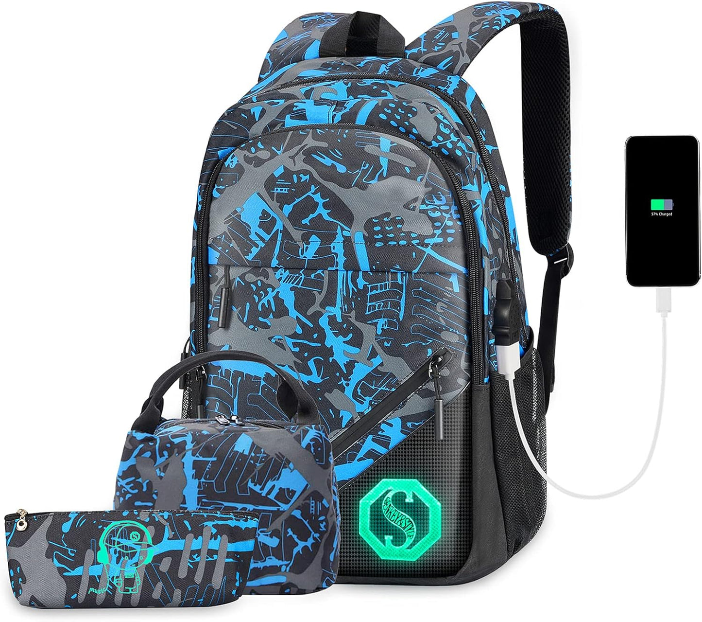 Laptop Backpack for Boys School Bags for Kids with USB Charging Port, Water Resistant School Backpack Travel Daypack 15.6" Laptop Bag with Lunch Bag and Pencil Case