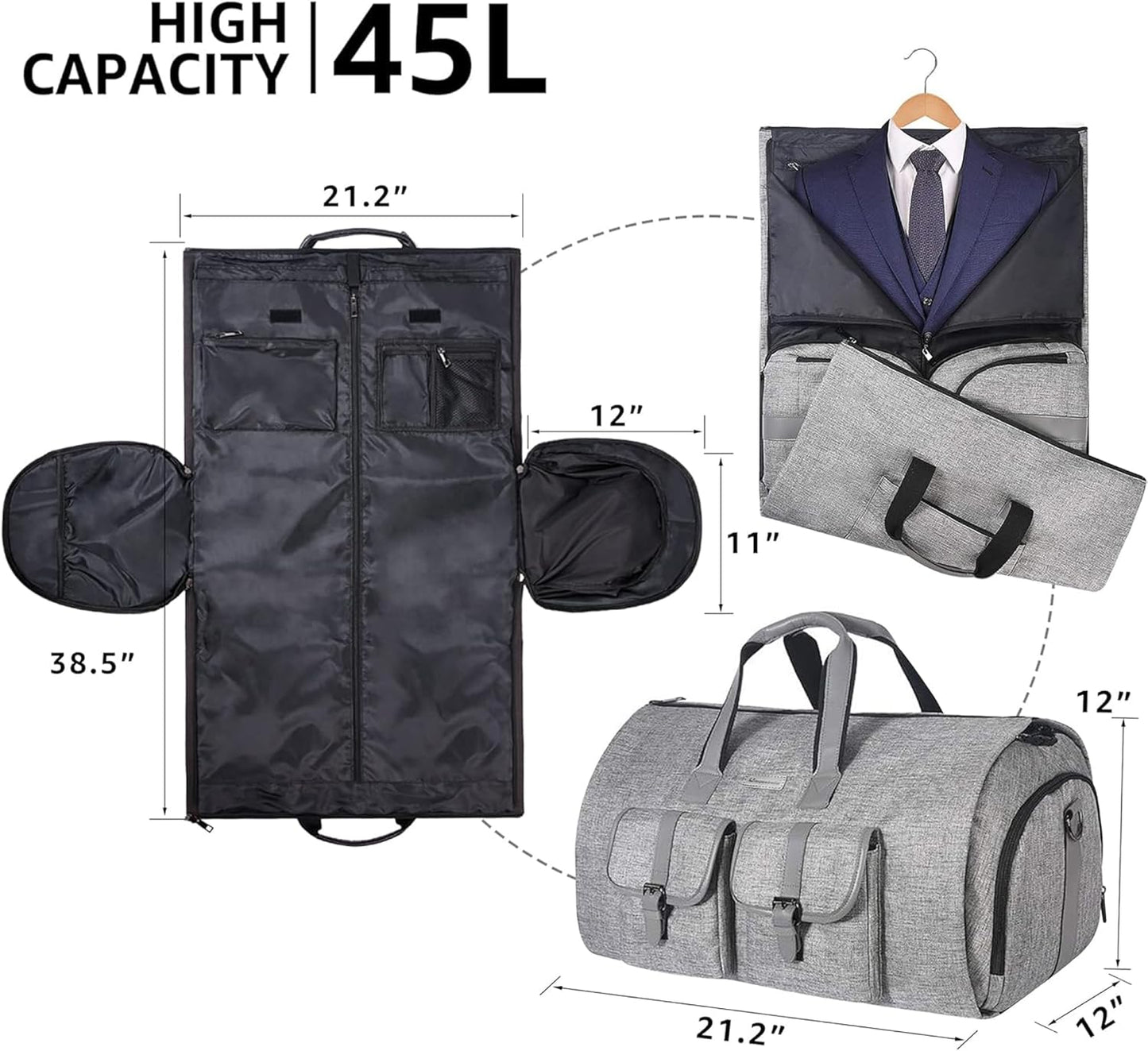 UNIQUEBELLA Convertible Garment Bag for Travel Carry on Garment Duffel Suit Bag with Shoe