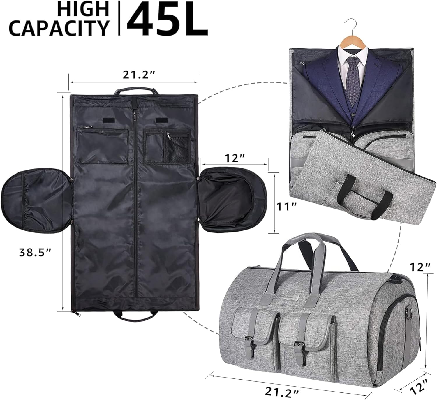 UNIQUEBELLA Convertible Garment Bag for Travel Carry on Garment Duffel Suit Bag with Shoe