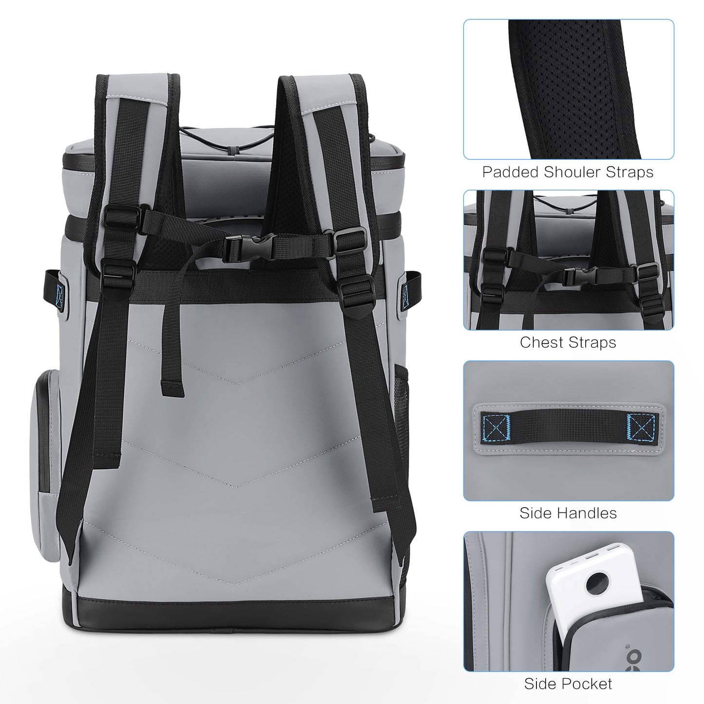 Hulongo Large Waterproof Insulated Cooler Backpack, 30L, 48Cans, Gray