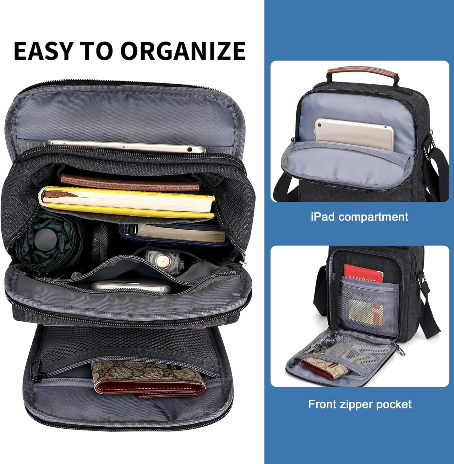 WITZMAN Canvas Small Messenger Bag for Men Crossbody Bag Multi-pocket Casual Shoulder Bag Travel Chest Bag
