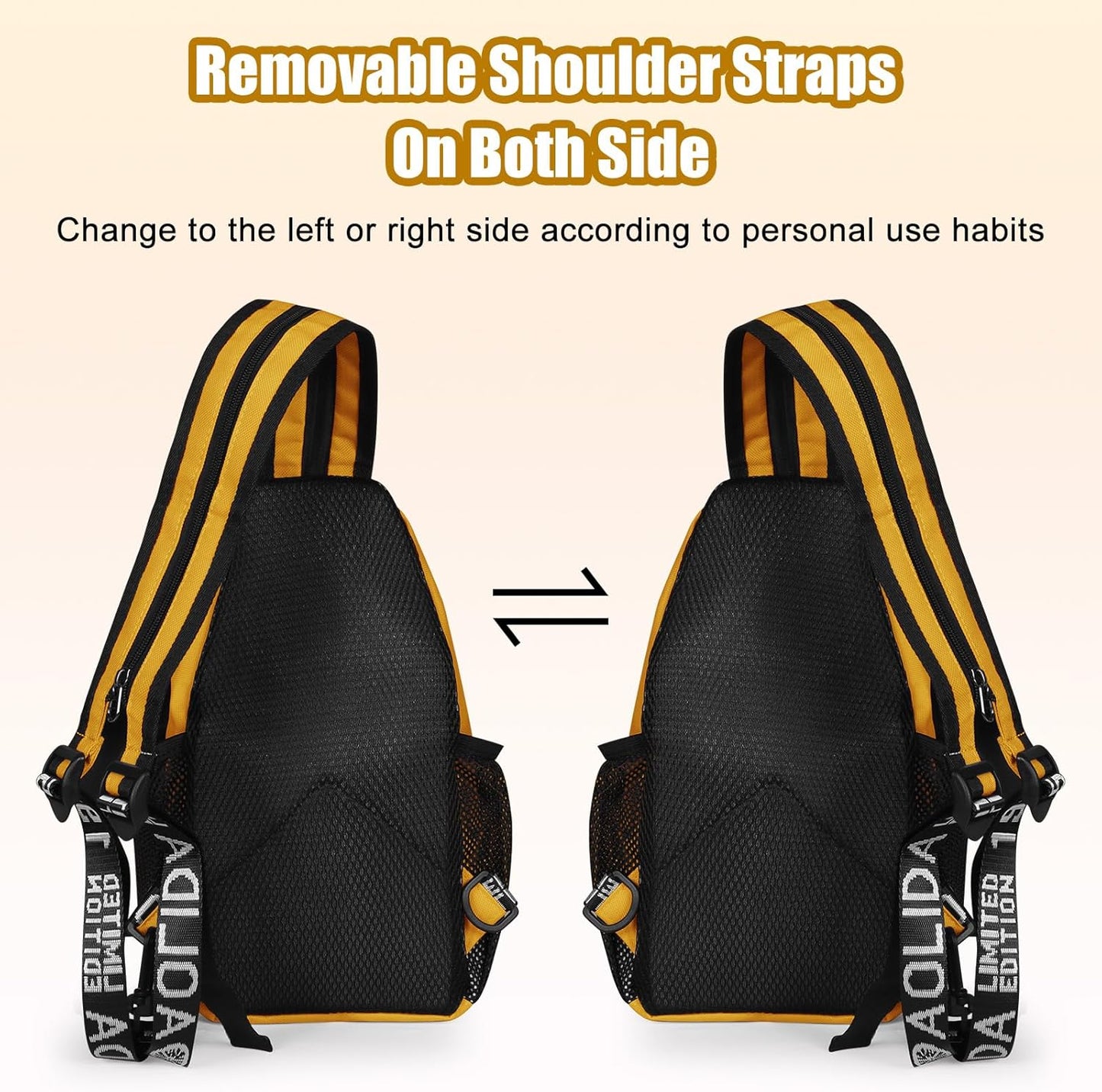 Sling Bag for Women Man Sling Backpack with Convertible Shoulder Strap Casual Backpack Daypack for Travel, Hiking and Daily Commute, (Yellow, Small)
