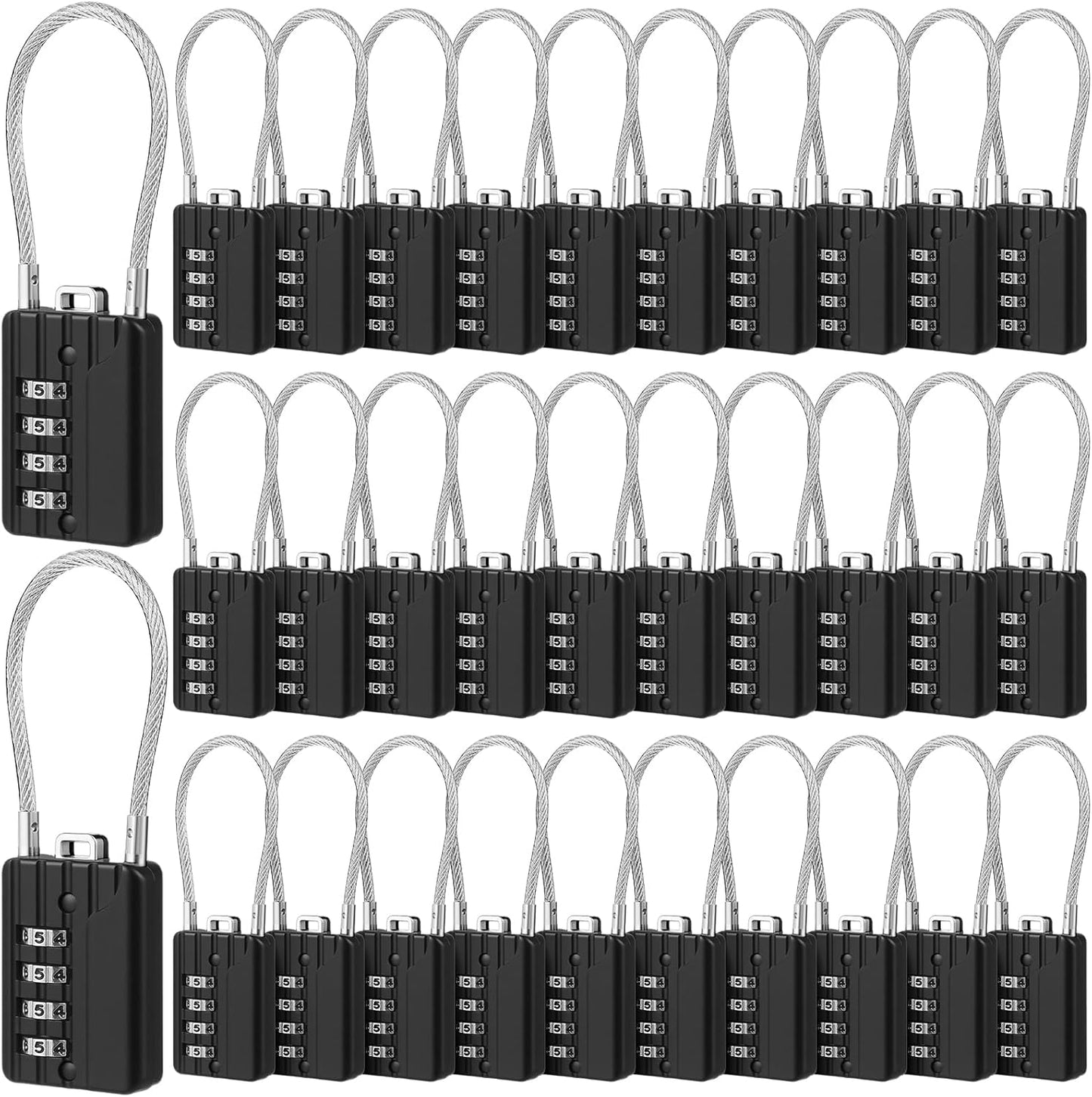 Moxweyeni 32 Pack Luggage Combination Lock 4 Digit Cable Padlock for Gym Padlock Waterproof Resettable Padlocks for Travel Suitcase Backpack School Gym Cabinet (Black)