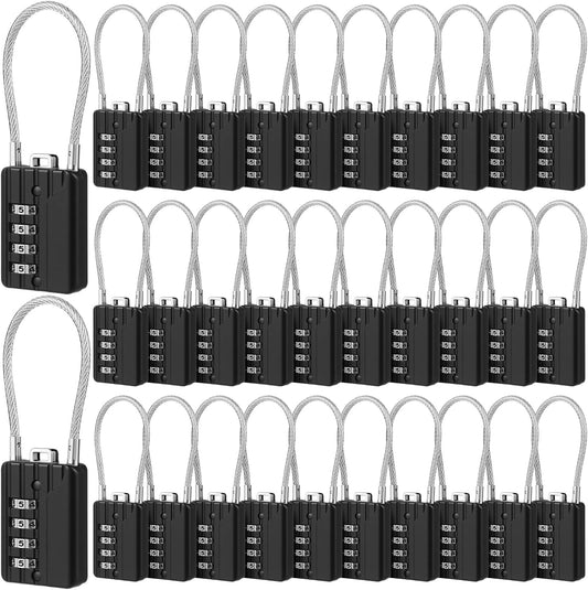 Moxweyeni 32 Pack Luggage Combination Lock 4 Digit Cable Padlock for Gym Padlock Waterproof Resettable Padlocks for Travel Suitcase Backpack School Gym Cabinet (Black)