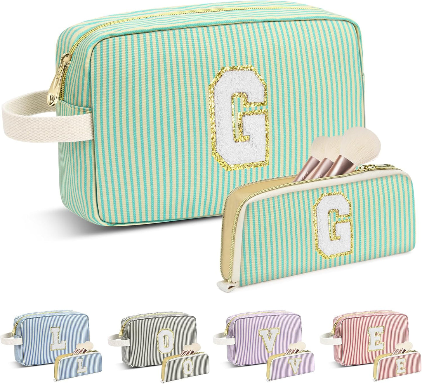 Travel Makeup Bag Christmas Gifts for Women Girl Teens, Personalized Initial Makeup Bag for Cute Teen Girls, Preppy Stuff Toiletry Bag Cosmetic Bag, Teen Girls Gift Trendy Stuff, Letter G
