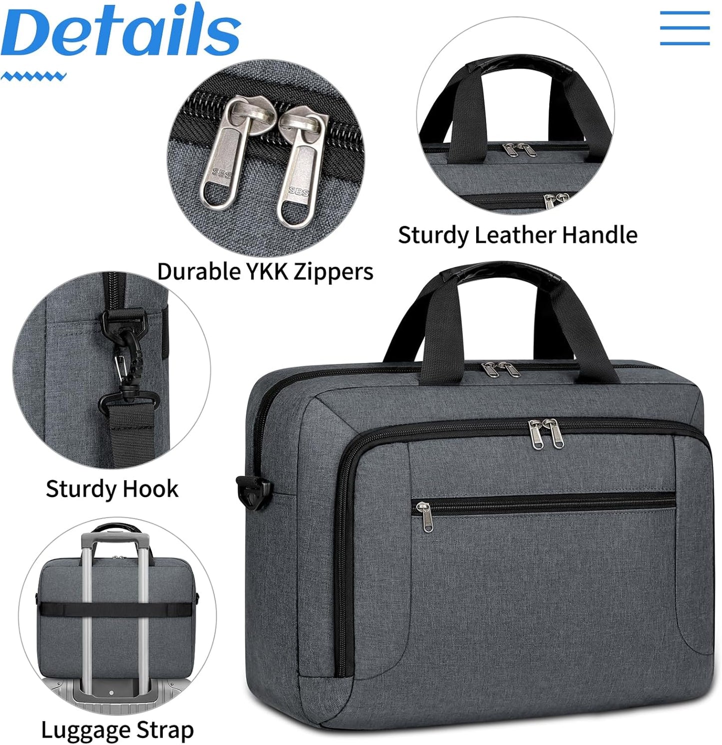 Dakuly Laptop Bag 17.3 Inch Laptop Briefcase Large Waterproof Laptop Case for Men Women Business Office Work Computer Bag 17 Inch Adjustable Shoulder Messenger Bag, Grey