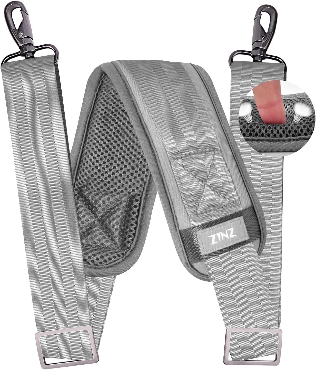 ZINZ 79 inch Shoulder Strap, Extra-thick Fixed Cushion Pad and Dual Clasps Universal Replacement Strap with Metal Swivel Hooks for Laptop Bags, Luggage Bags, Camera, Crossbody (200cm,Gray)