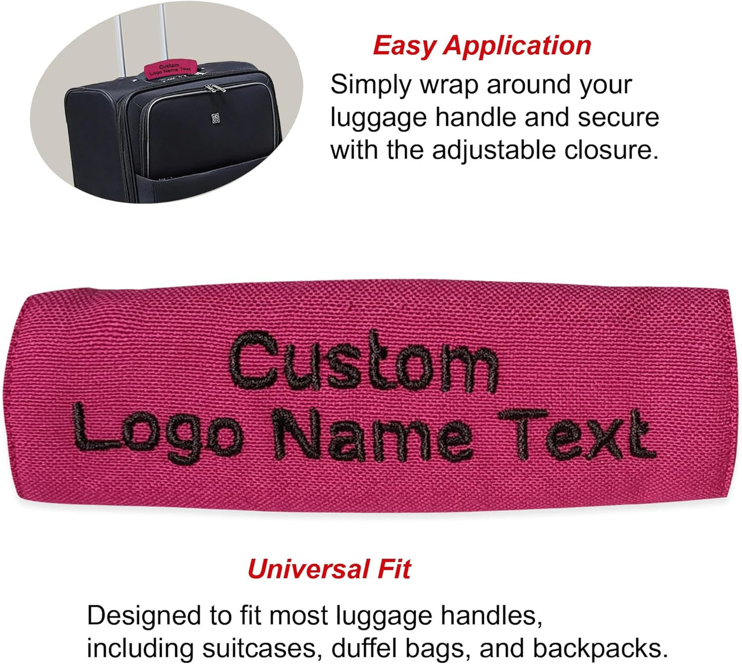 Personalized Luggage Handle Wrap Finder | Custom Embroidered Icon Monograms or Short Text ID Tag | Cover Identifier Marker for Suitcase or Bag | Accessories for Travel by ACORD EU (Dark Hot Pink)