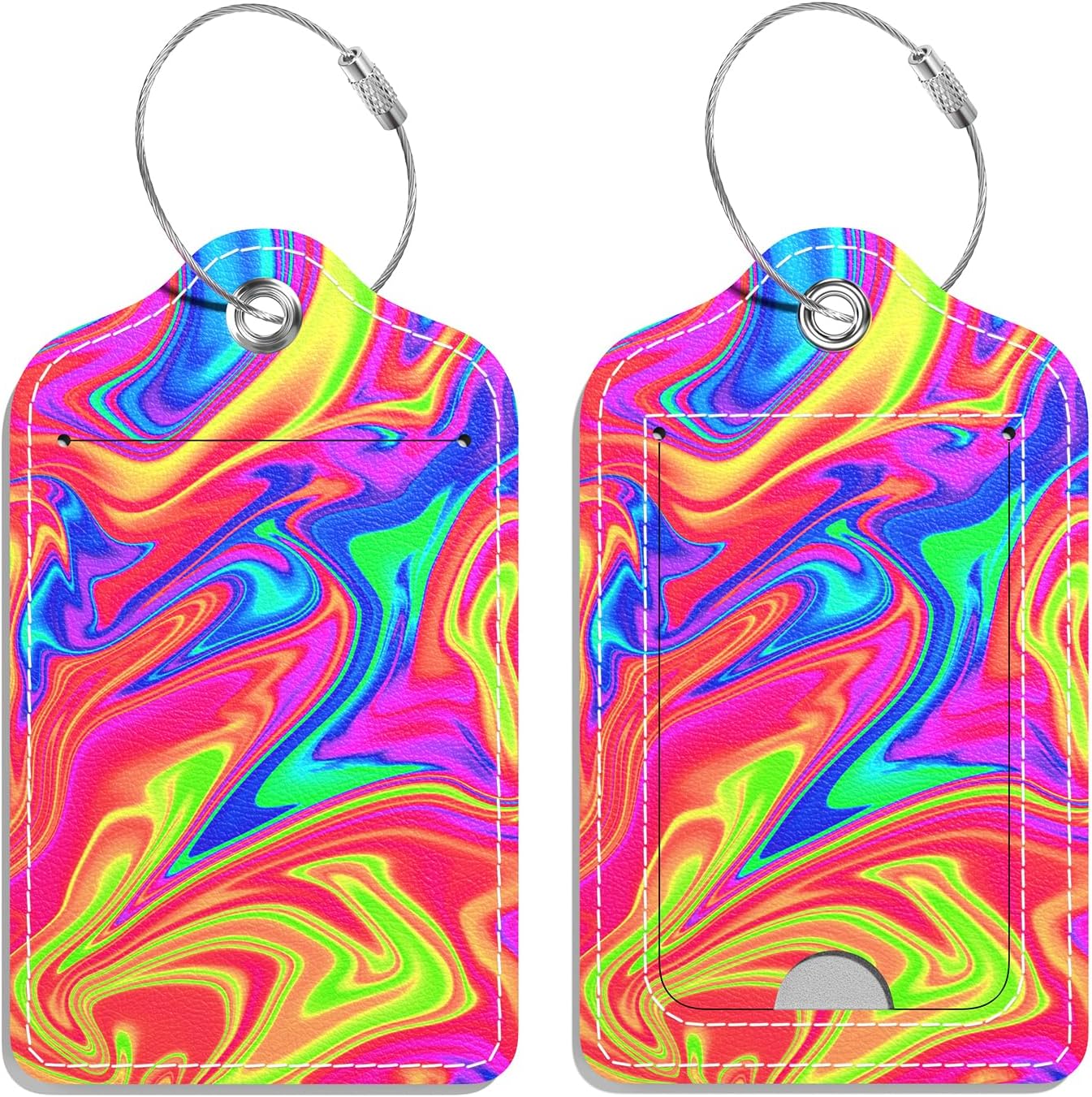 Luggage Tags for Suitcase, 2 Pack PU Leather Travel Cruise Luggage Tag with Privacy Flap, Name ID Label and Metal Loop for Women Men Girls Suitcase Baggage Bag Backpack, Laser Wave