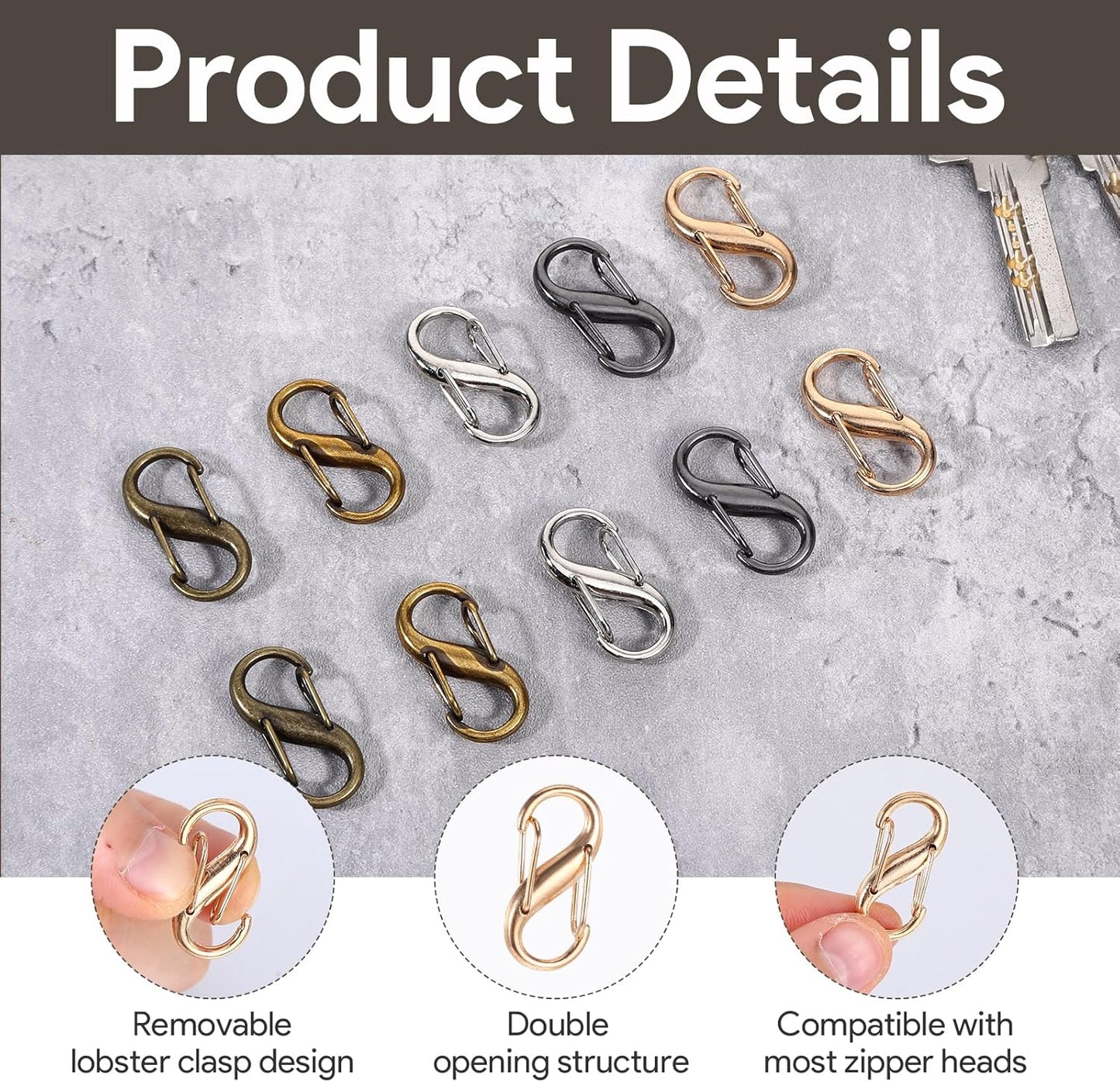 30PCS Zipper Clips Anti Theft, S Mini Carabiner Zipper Lock Set with Dual Opening Locks, Durable S Carabiner Clip Quick Disconnect for Backpacks Purses Luggage Travel Bags Camping Suitcases, Multi