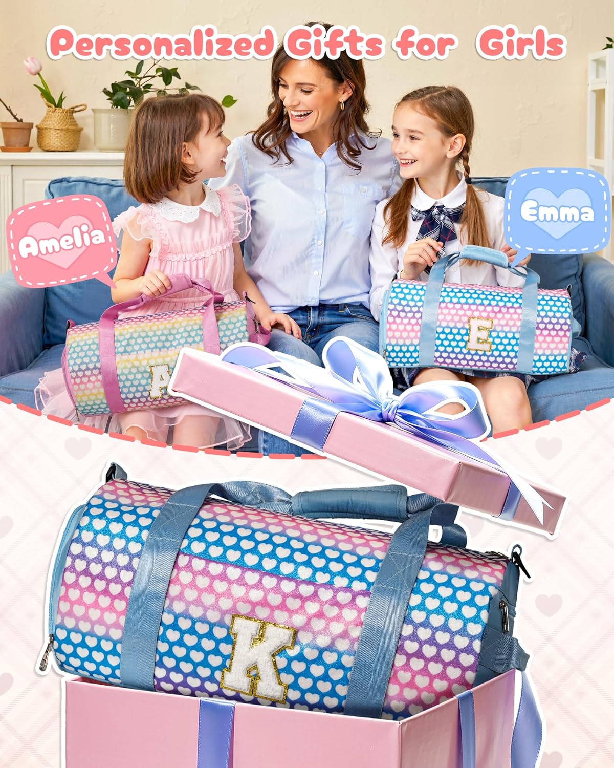 Birthday Gifts for Tween, Girls Travel Duffel Bag, Kids Initial Overnight Bags with Shoe Compartment, Initial Duffle Bag with Makeup Pouch, Teenage Girl Christmas Gift (Letter P)