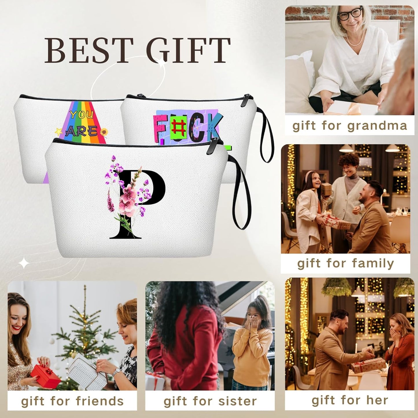 Happy Birthday Friendship Womens Bridesmaid Coolest Gifts for Sister Teacher Coworkers Personalized Travel Makeup Cosmetic Bag with Mirror Valentines Mothers Day Christmas Graduation P