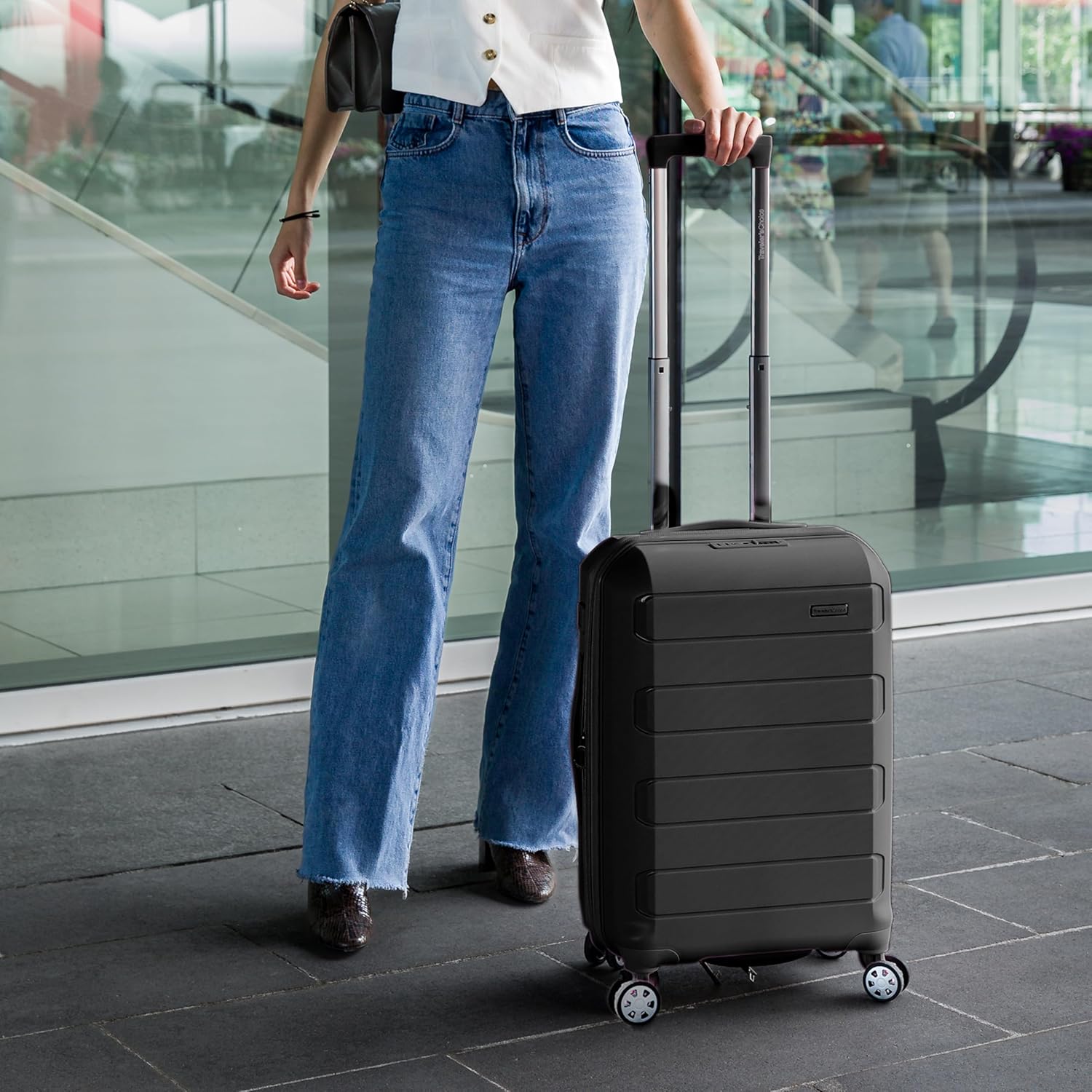 Traveler's Choice Pagosa Indestructible Hardshell Expandable Spinner Luggage, Black, 2-Piece Set
