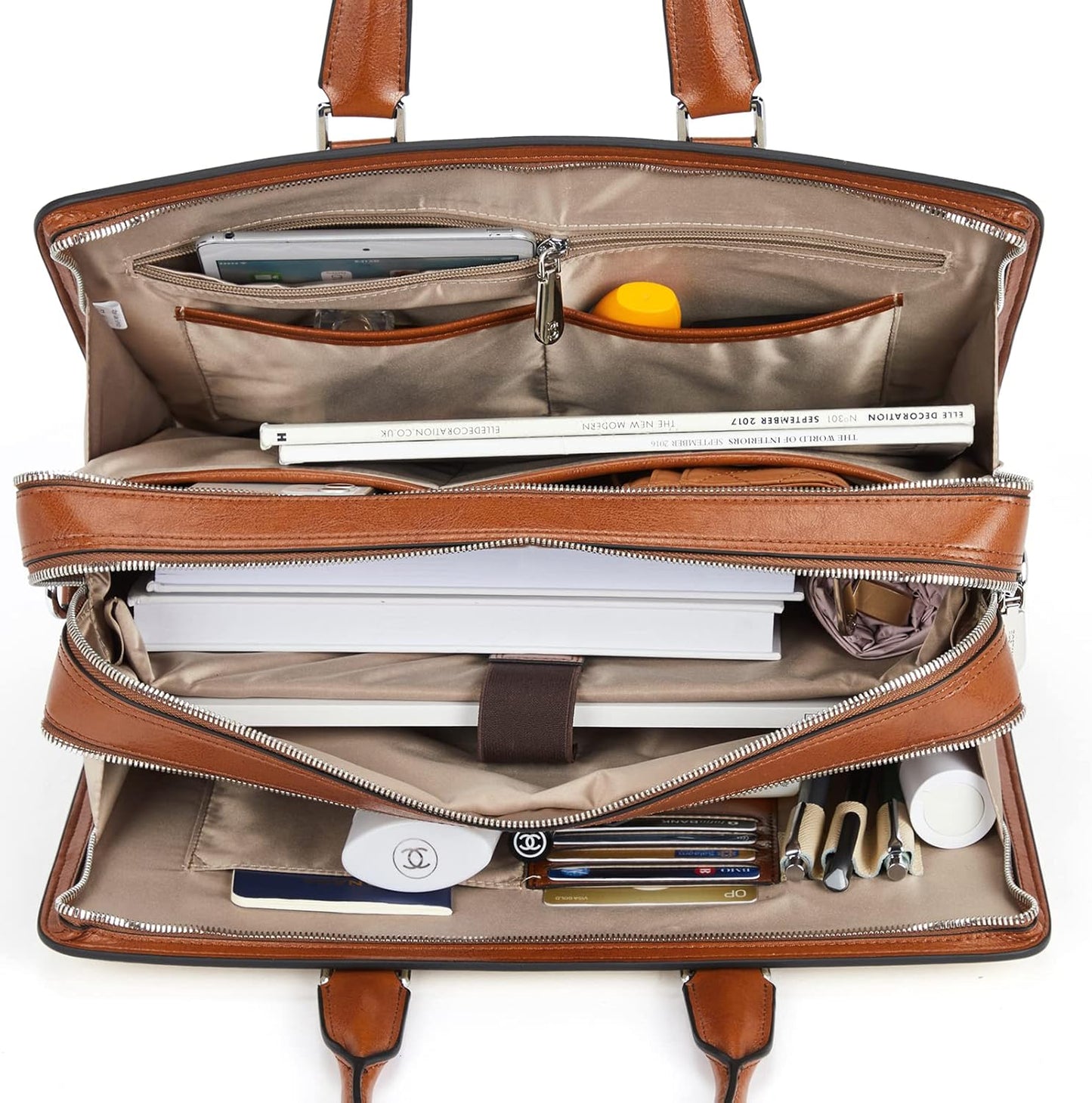 BOSTANTEN Women Genuine Leather Briefcase Tote Business Vintage Handbag 15.6" Laptop Shoulder Bag Brown