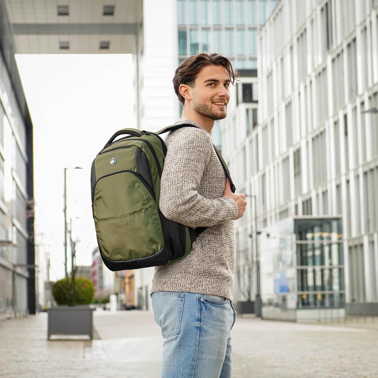 Swissdigital Design Business Laptop Backpack, College Laptops Backpack with USB Charging Port for Men and Women Fits 16 Inch Notebook, Olive | ANDWIL