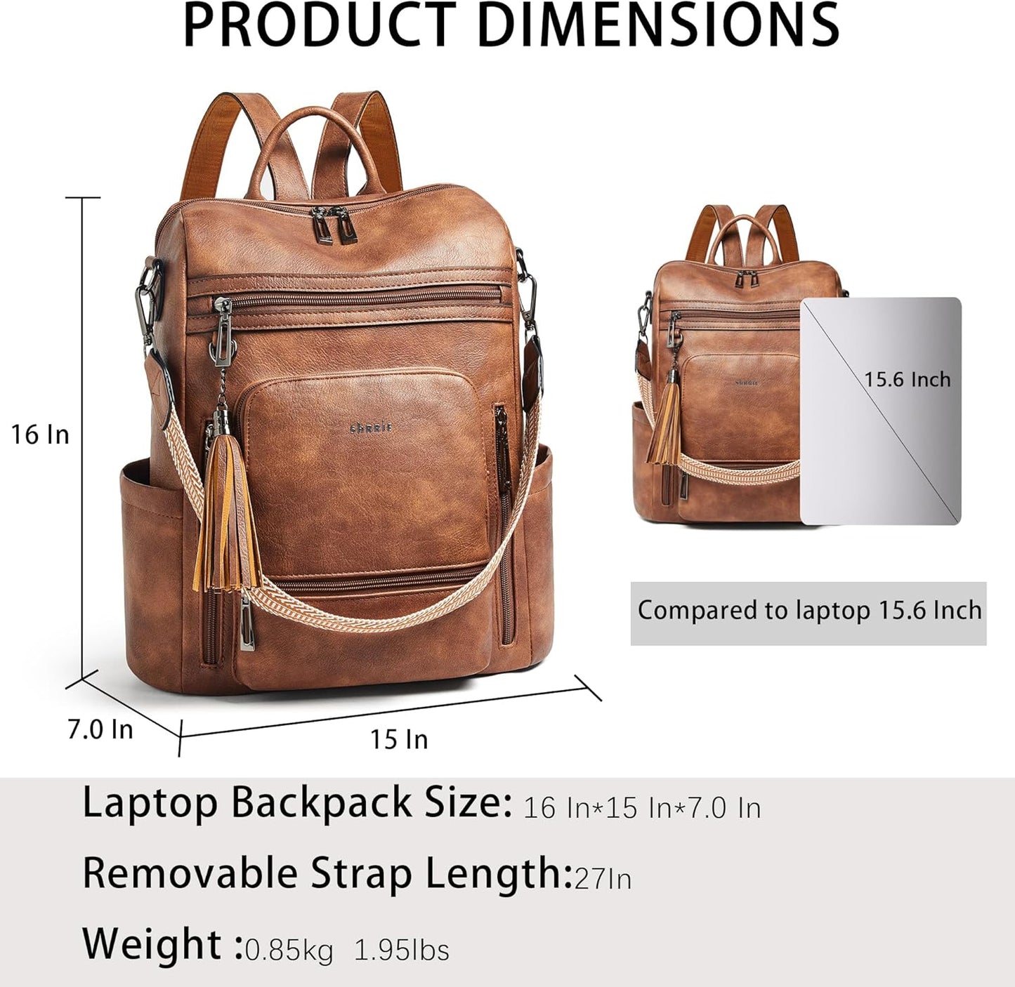 Shrrie Vegan Leather Laptop Backpack for Women 15.6 inch Work Backpack Fashion Travel Backpack