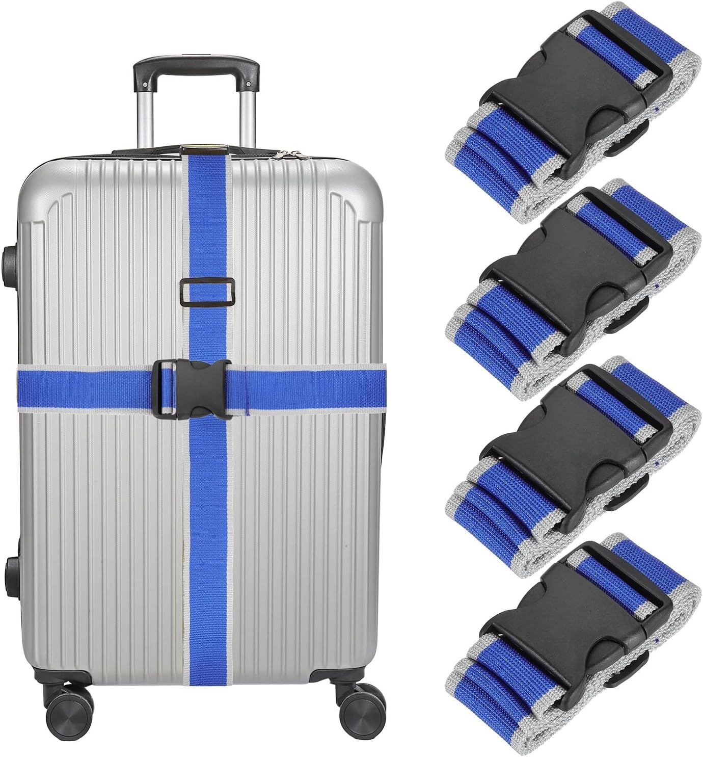 MECCANIXITY Luggage Straps with Quick-Release Buckle Adjustable Suitcase Belt Strap for Suitcase Briefcase Backpack Travel, Gray-Blue, Pack of 4