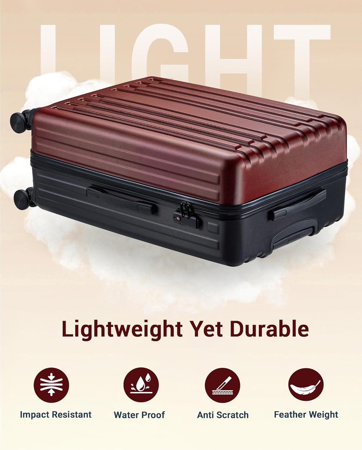 28 inch Luggage Hardside Lightweight Suitcase with Spinner Wheels TSA Lock for Travel Business, (Red&Black)